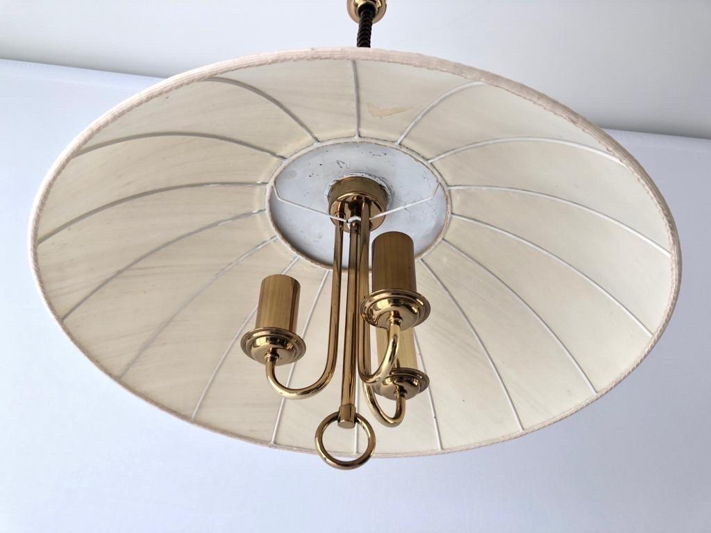 Fabric and Brass Adjustable Shade Pendant Lamp by Schröder & Co, 1970s, Germany For Sale 3