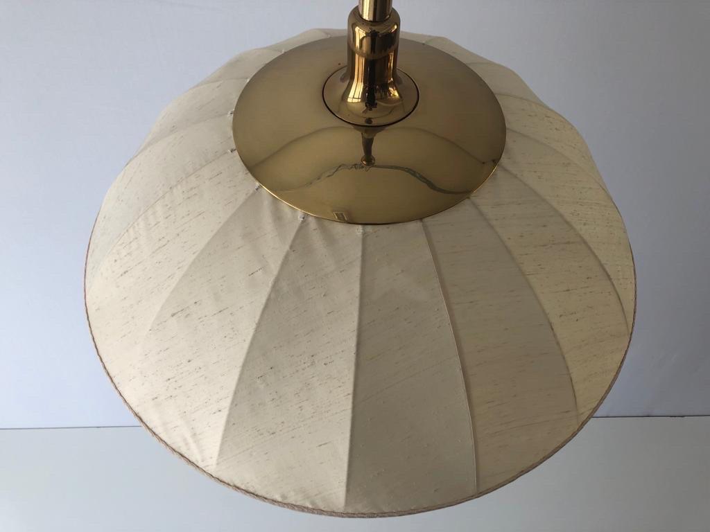 Fabric and Brass Adjustable Shade Pendant Lamp by Schröder & Co, 1970s, Germany For Sale 4