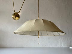 Lampe à suspension à contrepoids en tissu et laiton de WKR, 1970, Allemagne