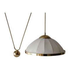 Fabric and Brass Counterweight Pendant Lamp by WKR, 1970s, Germany