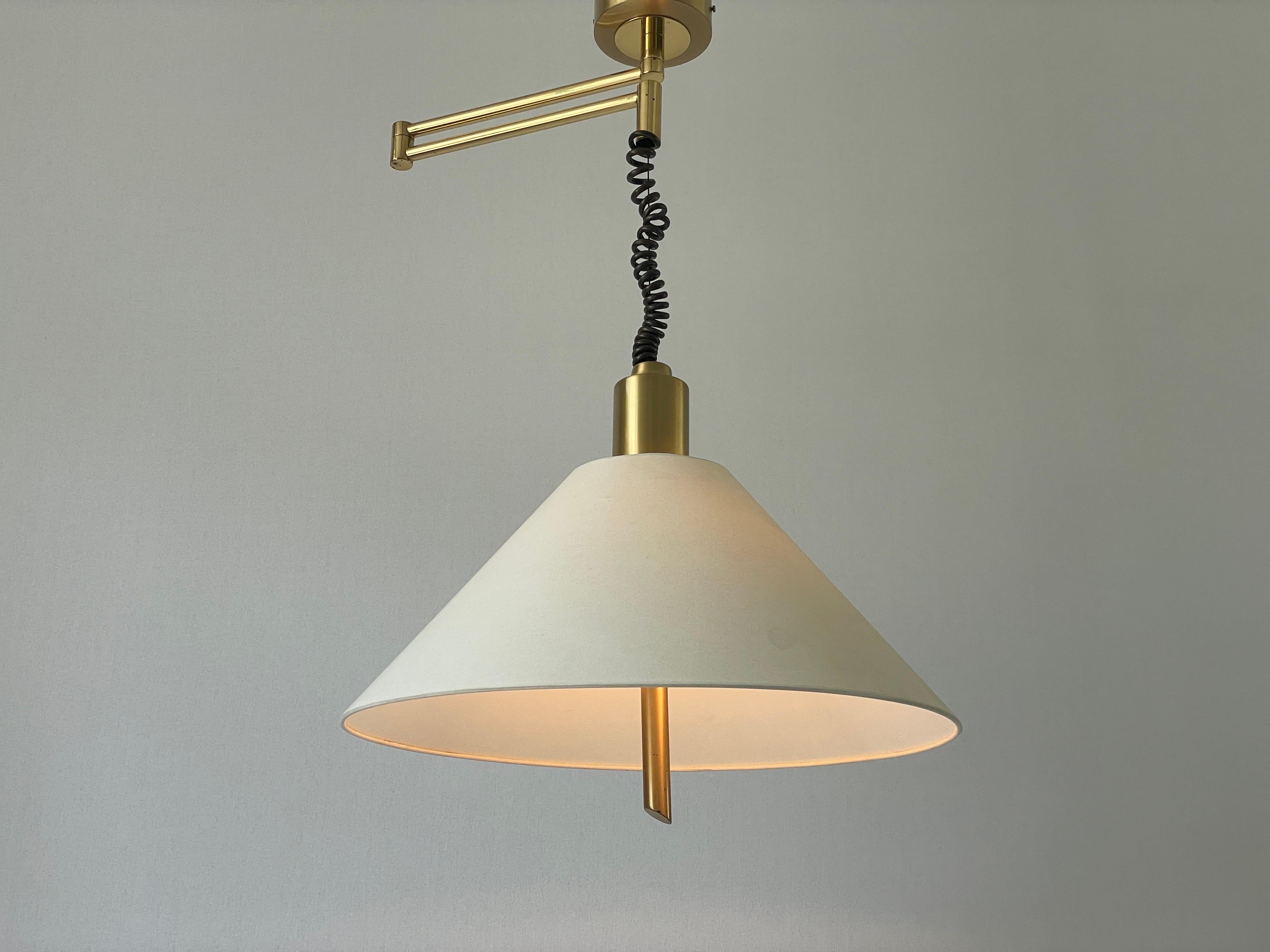 Lampada a sospensione in tessuto e ottone di WKR, anni '70, Germania in vendita 3