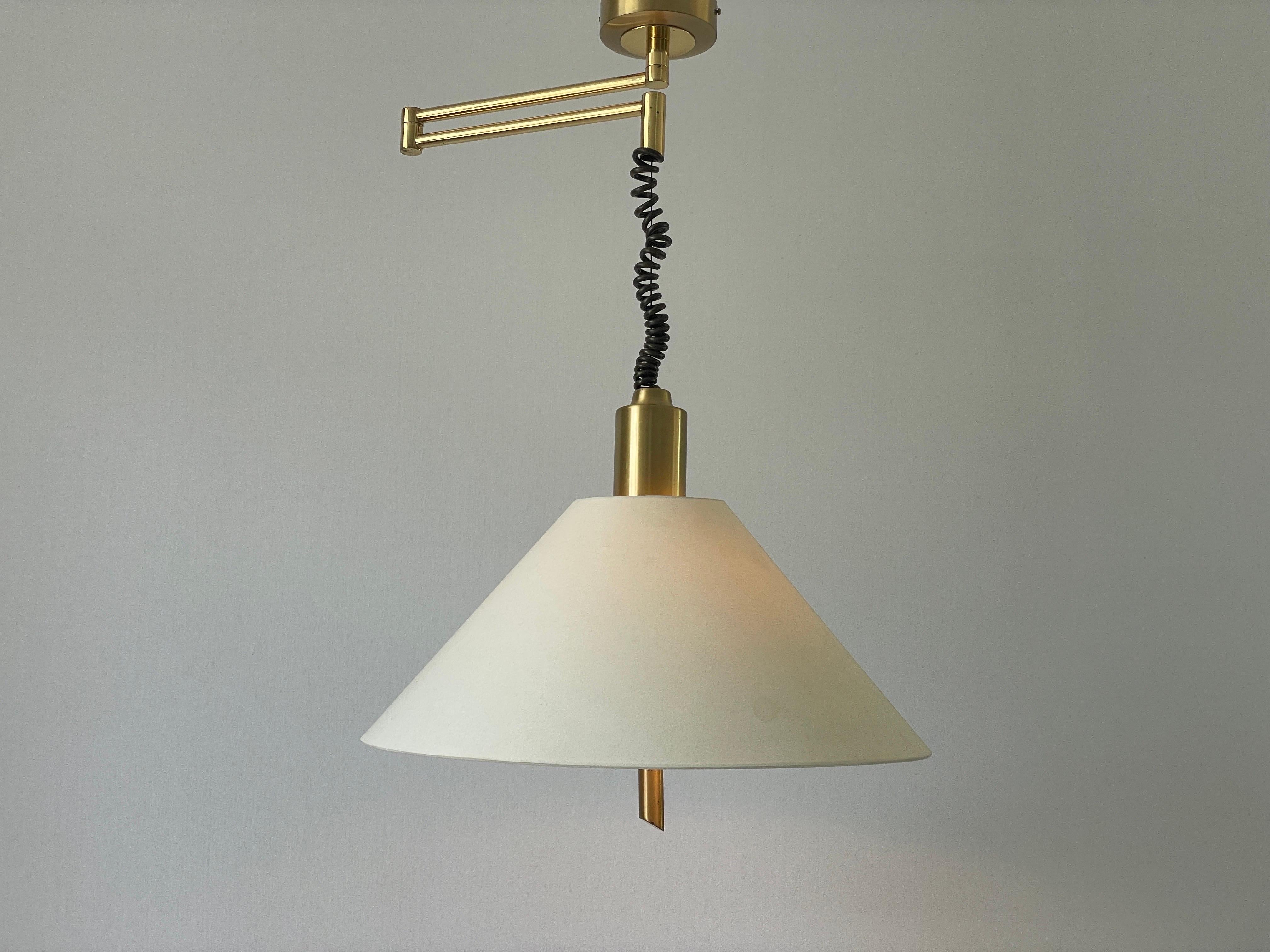 Lampada a sospensione in tessuto e ottone di WKR, anni '70, Germania in vendita 4
