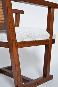 Fauteuil en tissu et cannage, années 1950