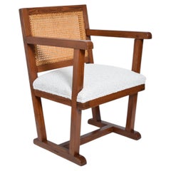 Fauteuil en tissu et cannage, années 1950