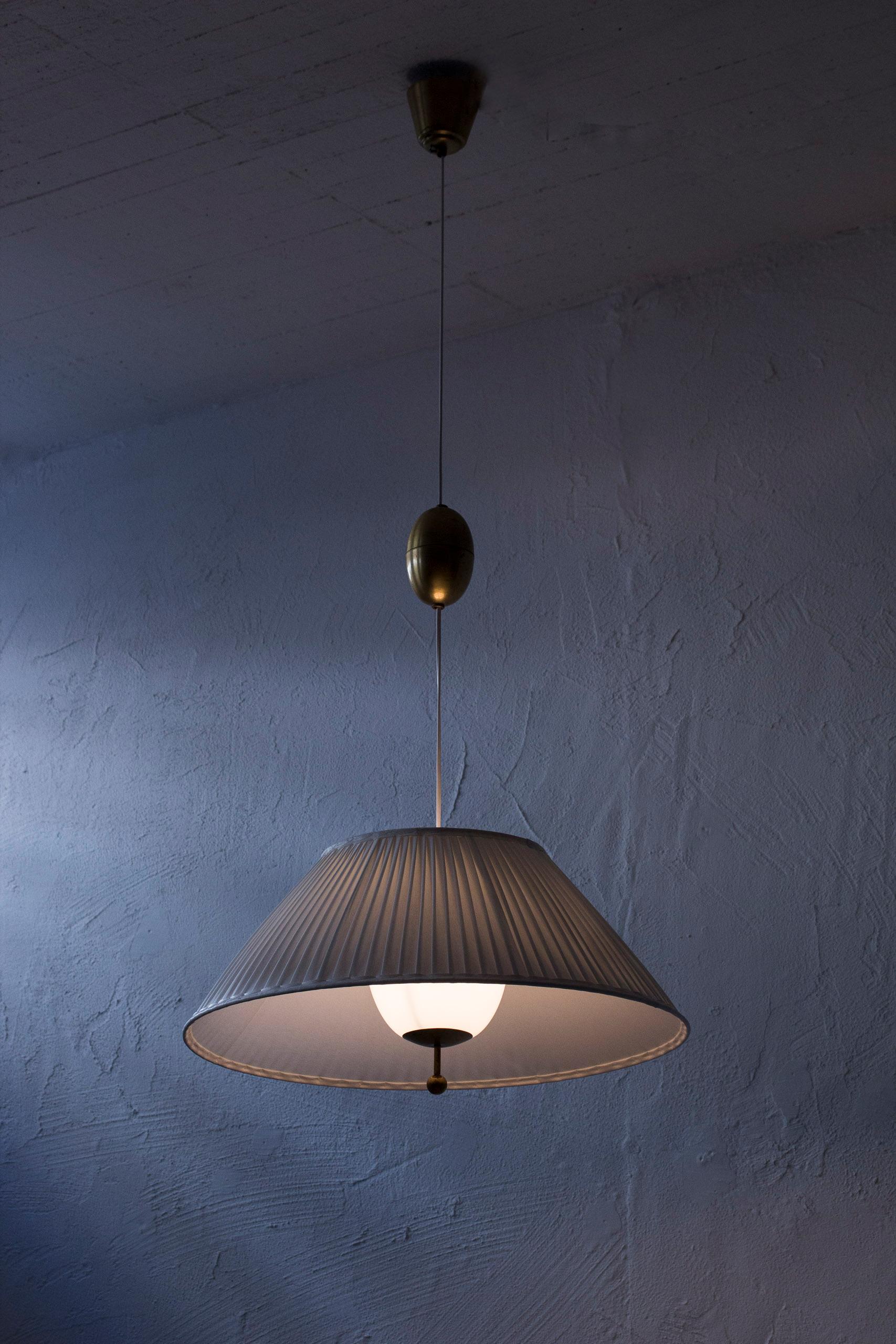 Fabric and Glass Ceiling Lamp by Harald Notini, Sweden, Böhlmarks In Good Condition In Hägersten, SE