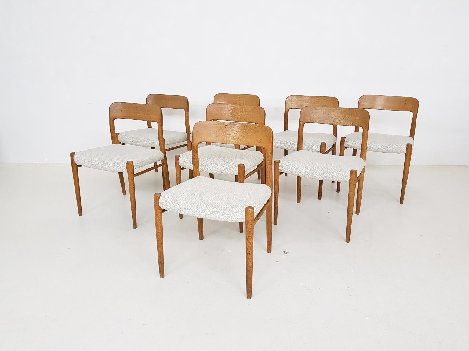 Scandinavian Modern Fabric and Oak No75 Dining Chairs by Niels Otto Møller for Møller, Denmark 1960s