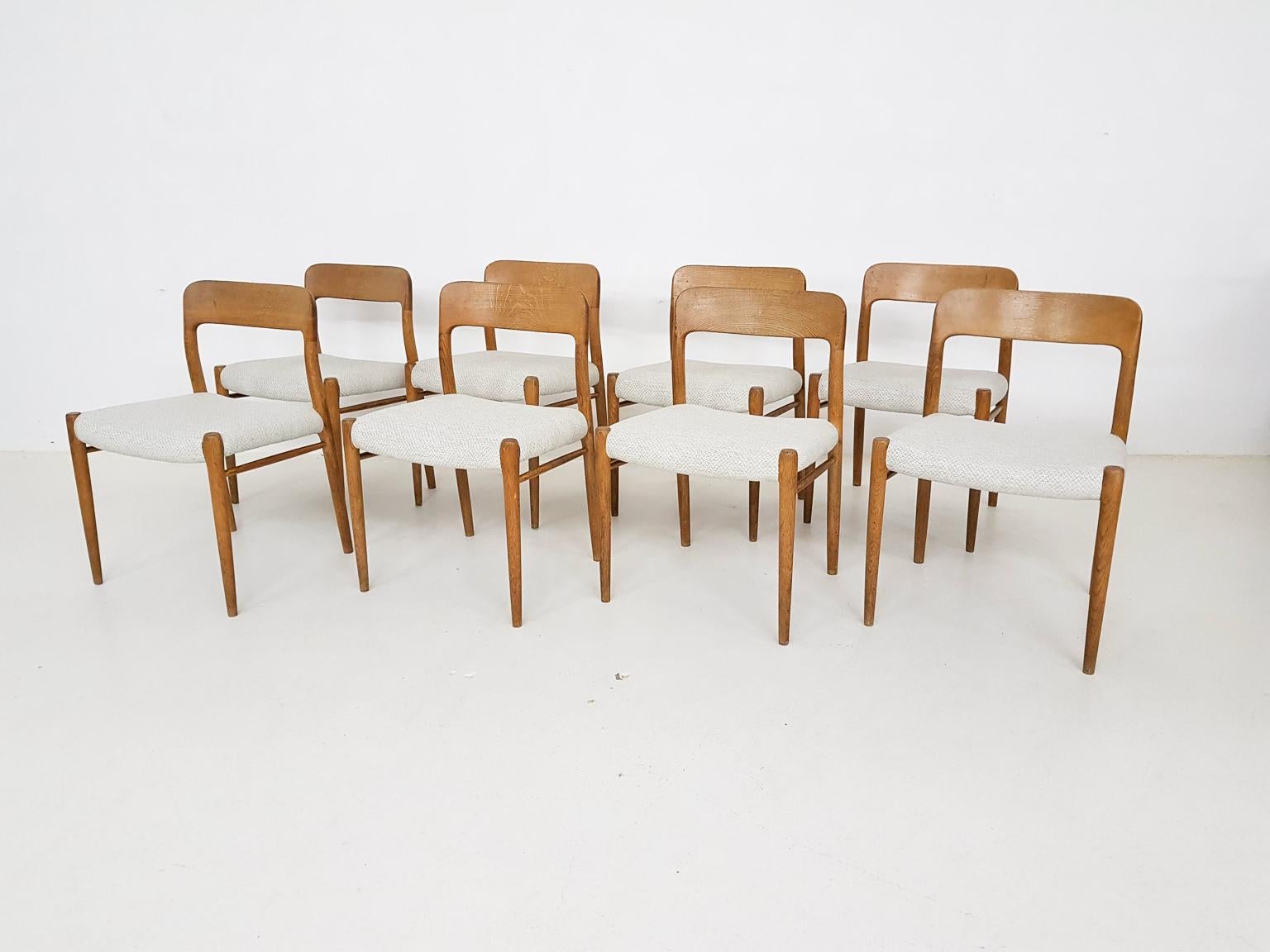 Danish Fabric and Oak No75 Dining Chairs by Niels Otto Møller for Møller, Denmark 1960s