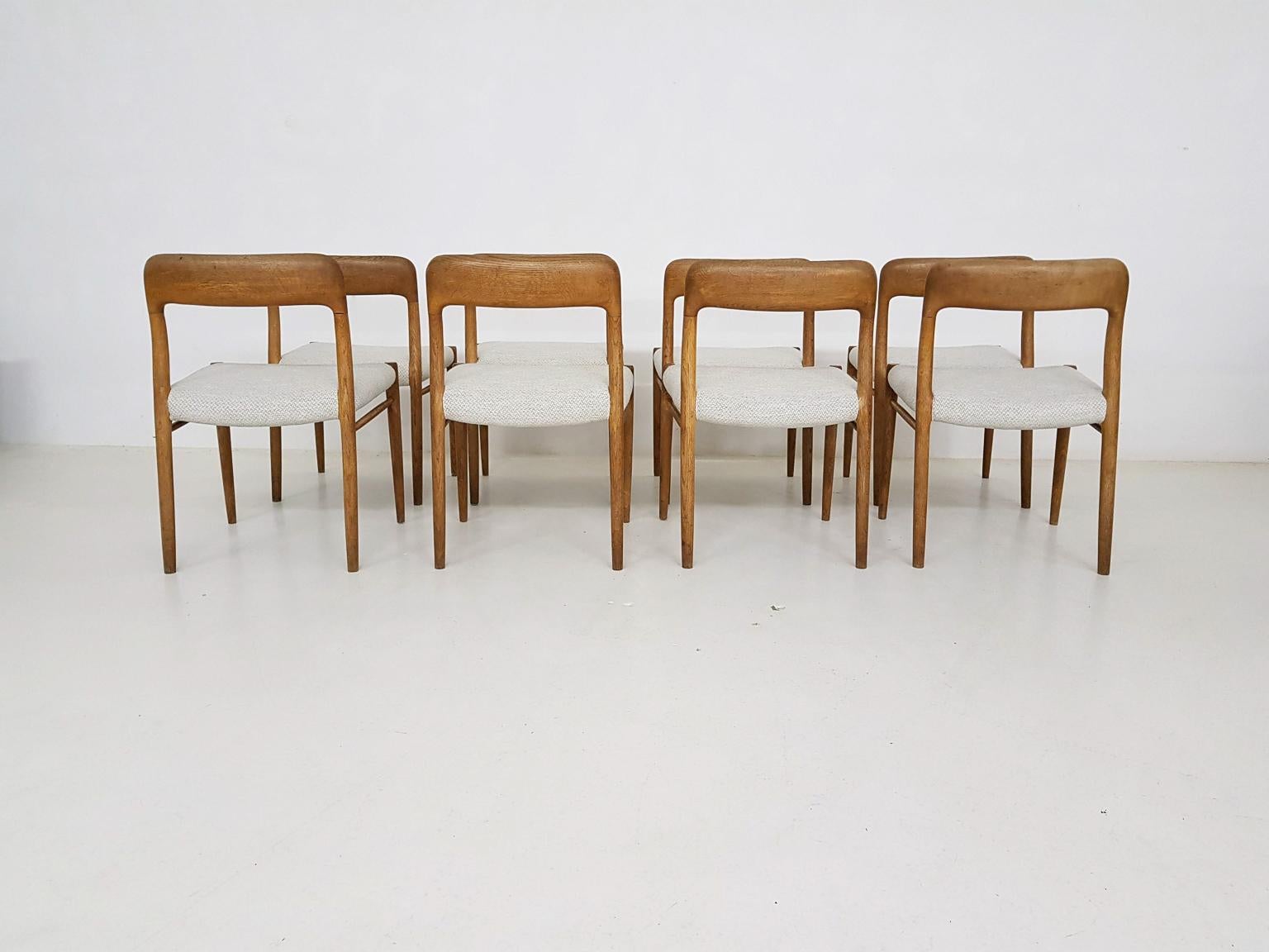 20th Century Fabric and Oak No75 Dining Chairs by Niels Otto Møller for Møller, Denmark 1960s