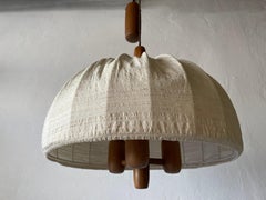 Fabric and Teak Counterweight Pendant Lamp, 1970s, Germany