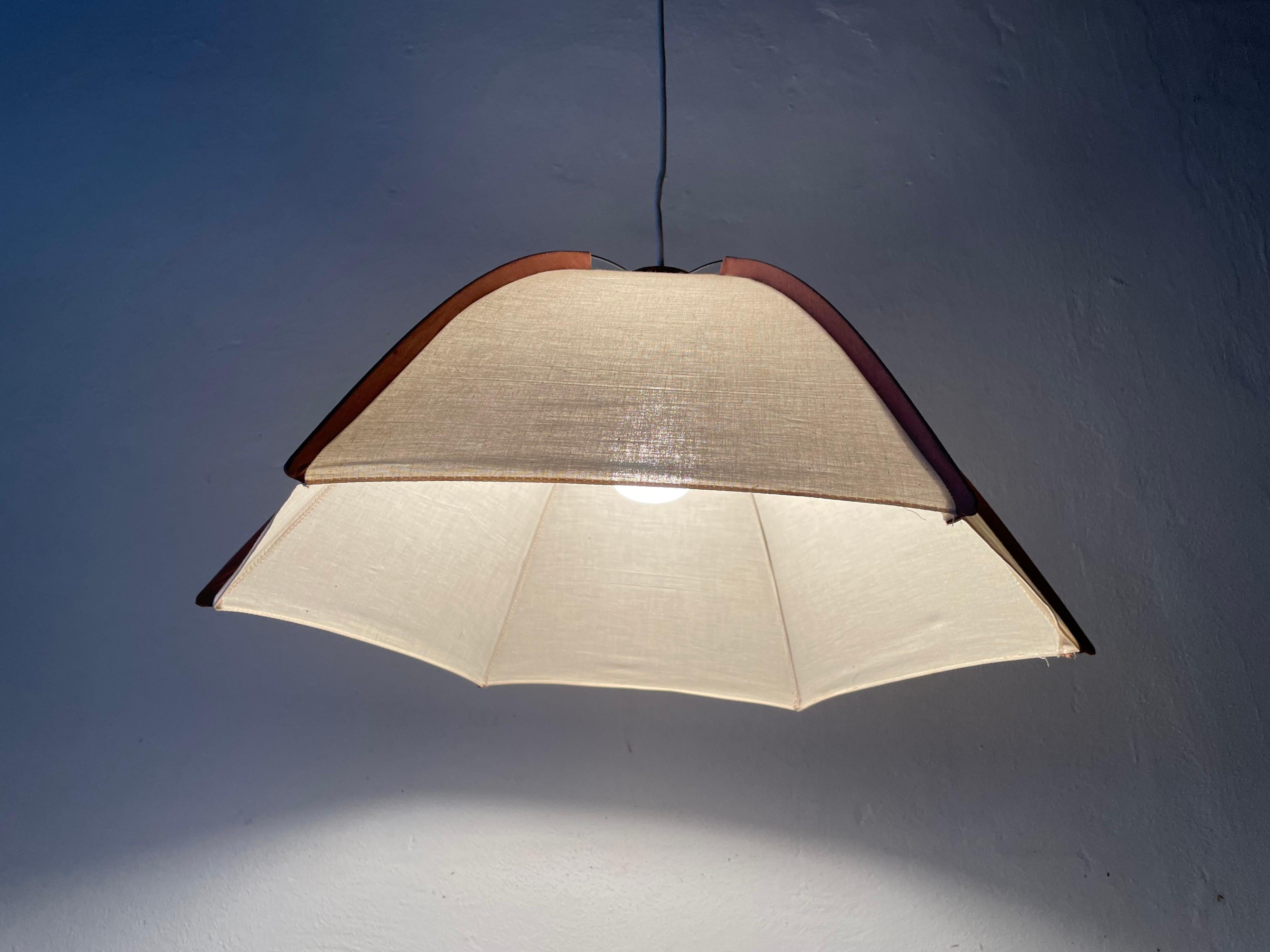 Fabric and Wood Large Pendant Lamp by Domus, 1980s, Italy For Sale 5