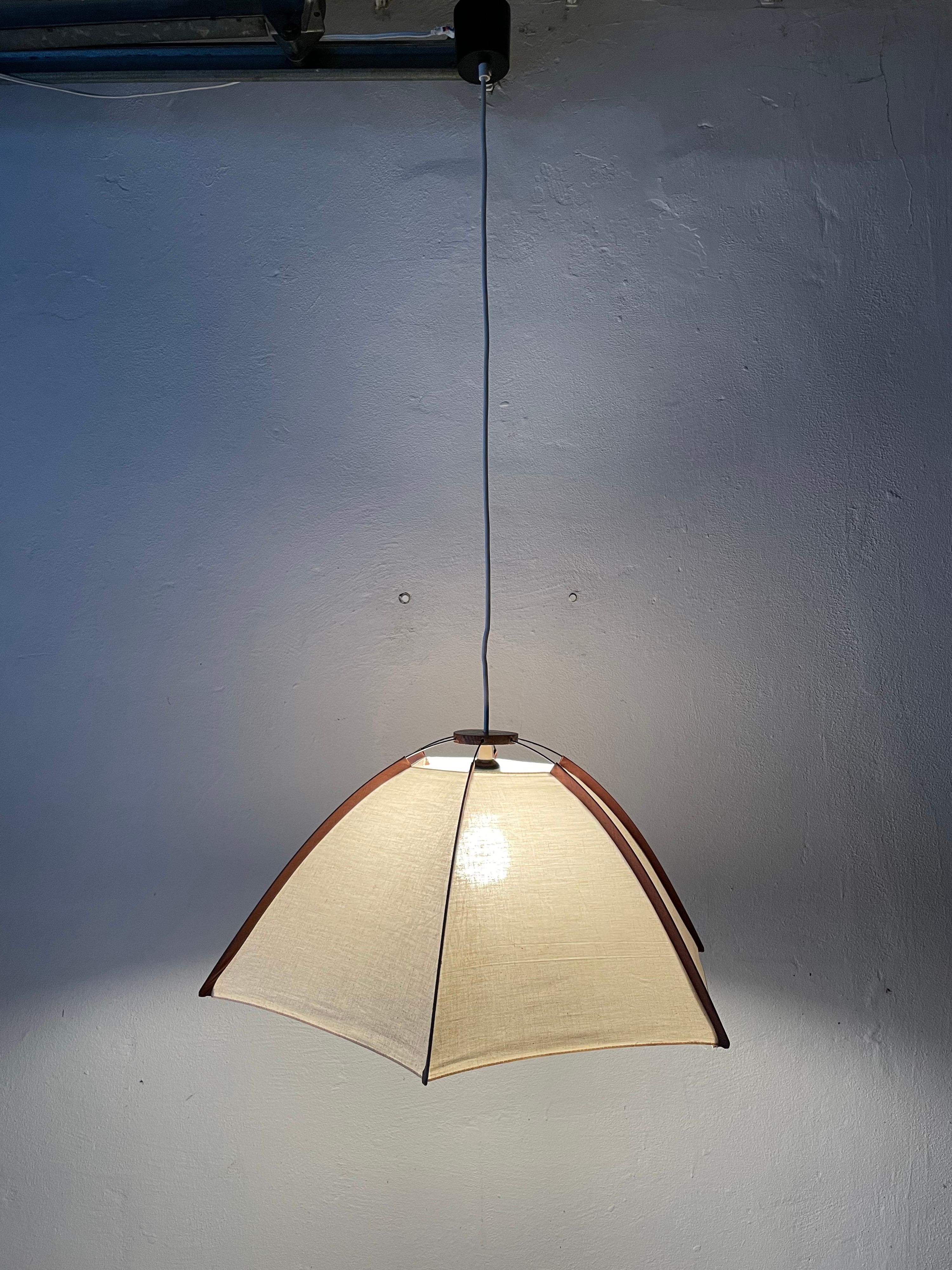 Fabric and Wood Large Pendant Lamp by Domus, 1980s, Italy For Sale 8