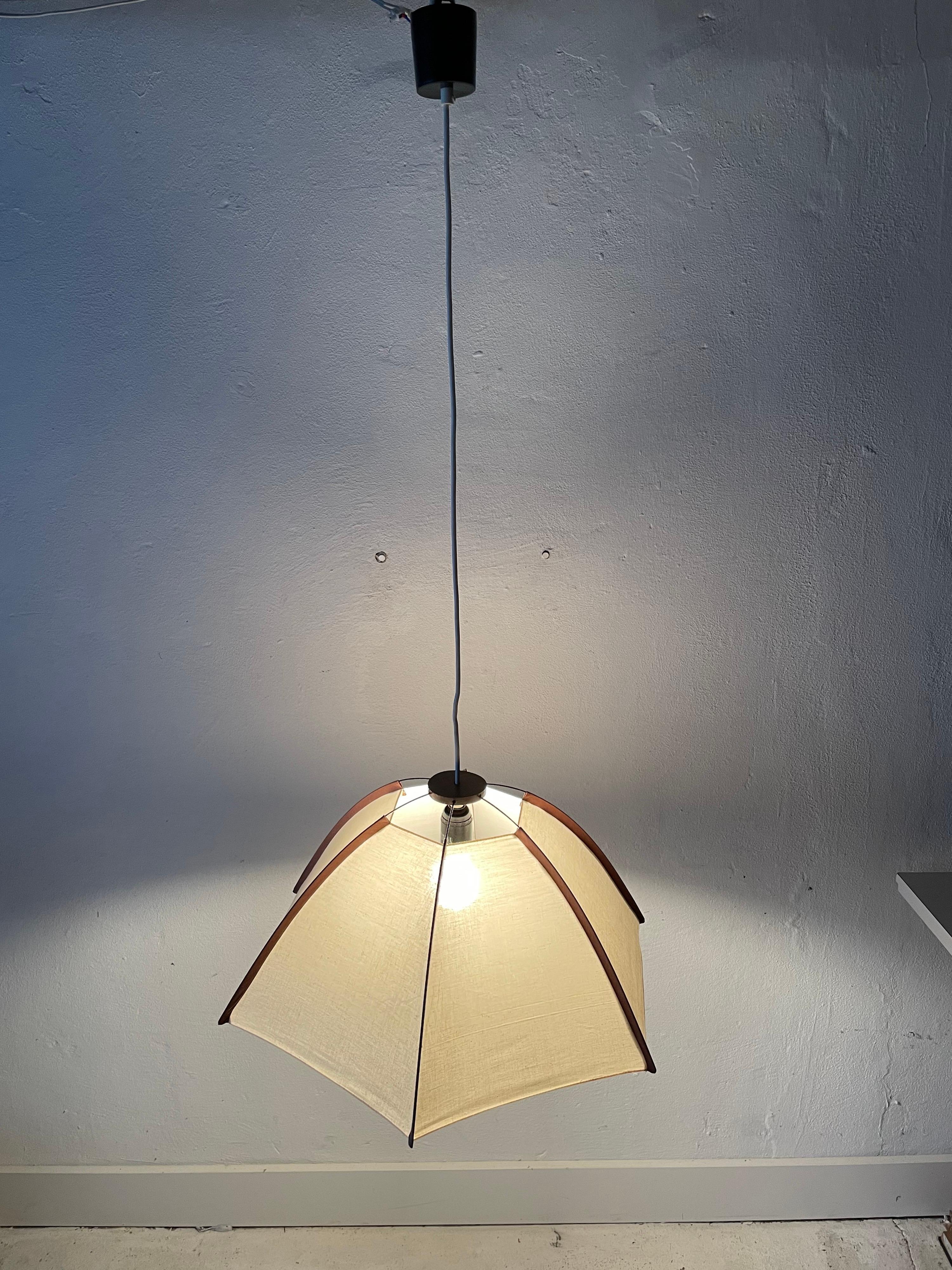 Fabric and Wood Large Pendant Lamp by Domus, 1980s, Italy For Sale 9