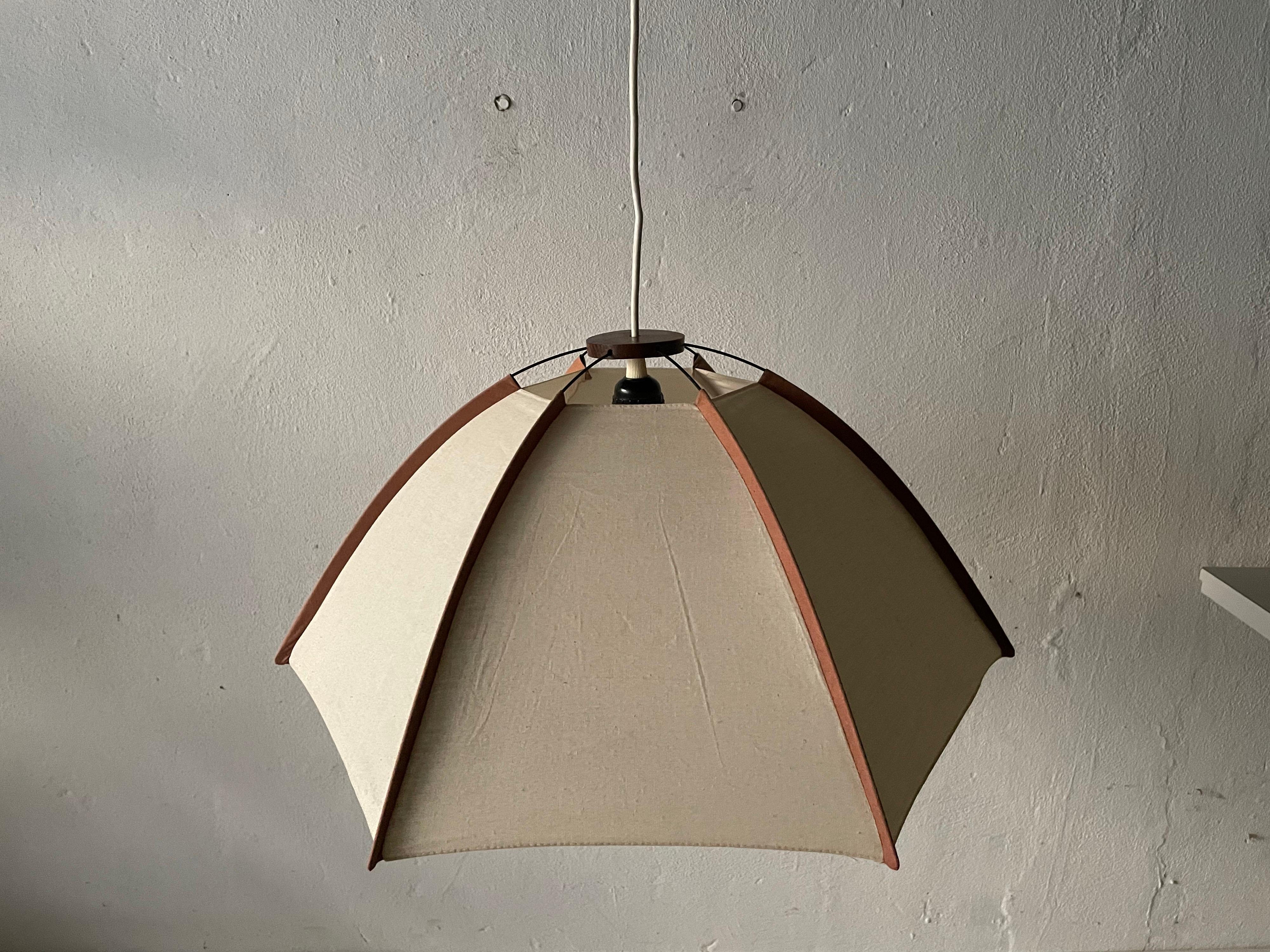 Mid-Century Modern Fabric and Wood Large Pendant Lamp by Domus, 1980s, Italy For Sale
