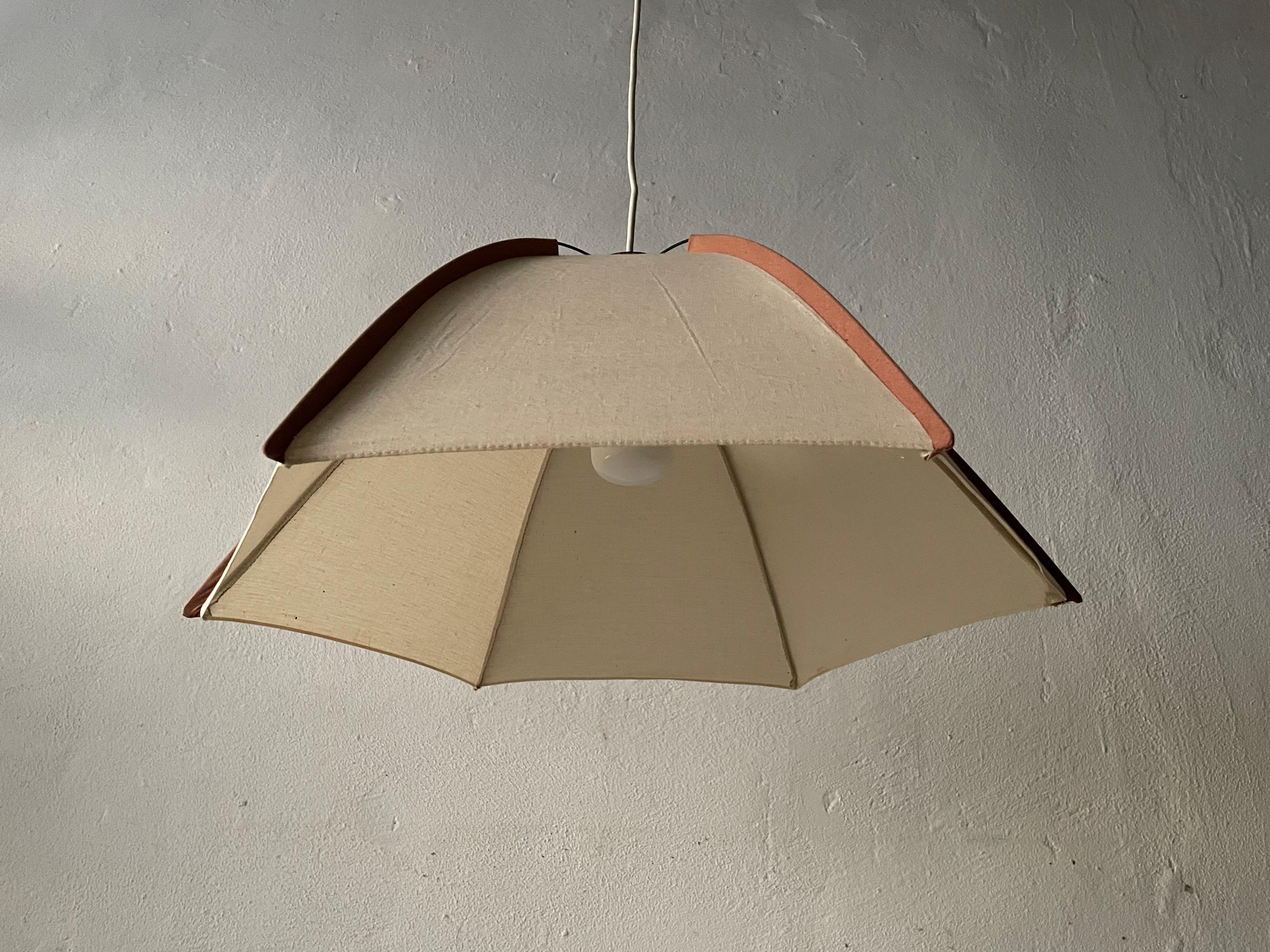 Italian Fabric and Wood Large Pendant Lamp by Domus, 1980s, Italy For Sale