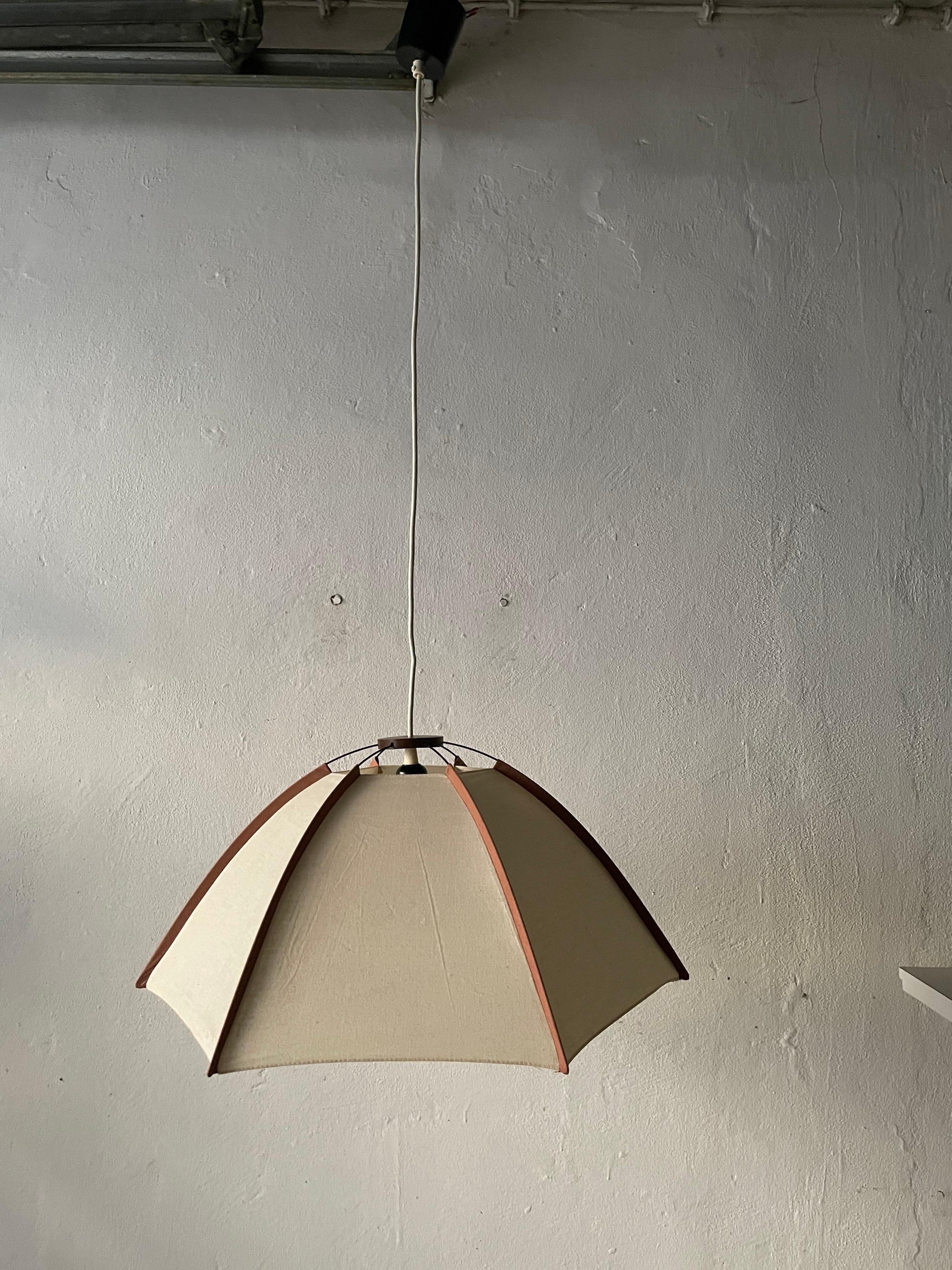 Fabric and Wood Large Pendant Lamp by Domus, 1980s, Italy In Good Condition For Sale In Hagenbach, DE