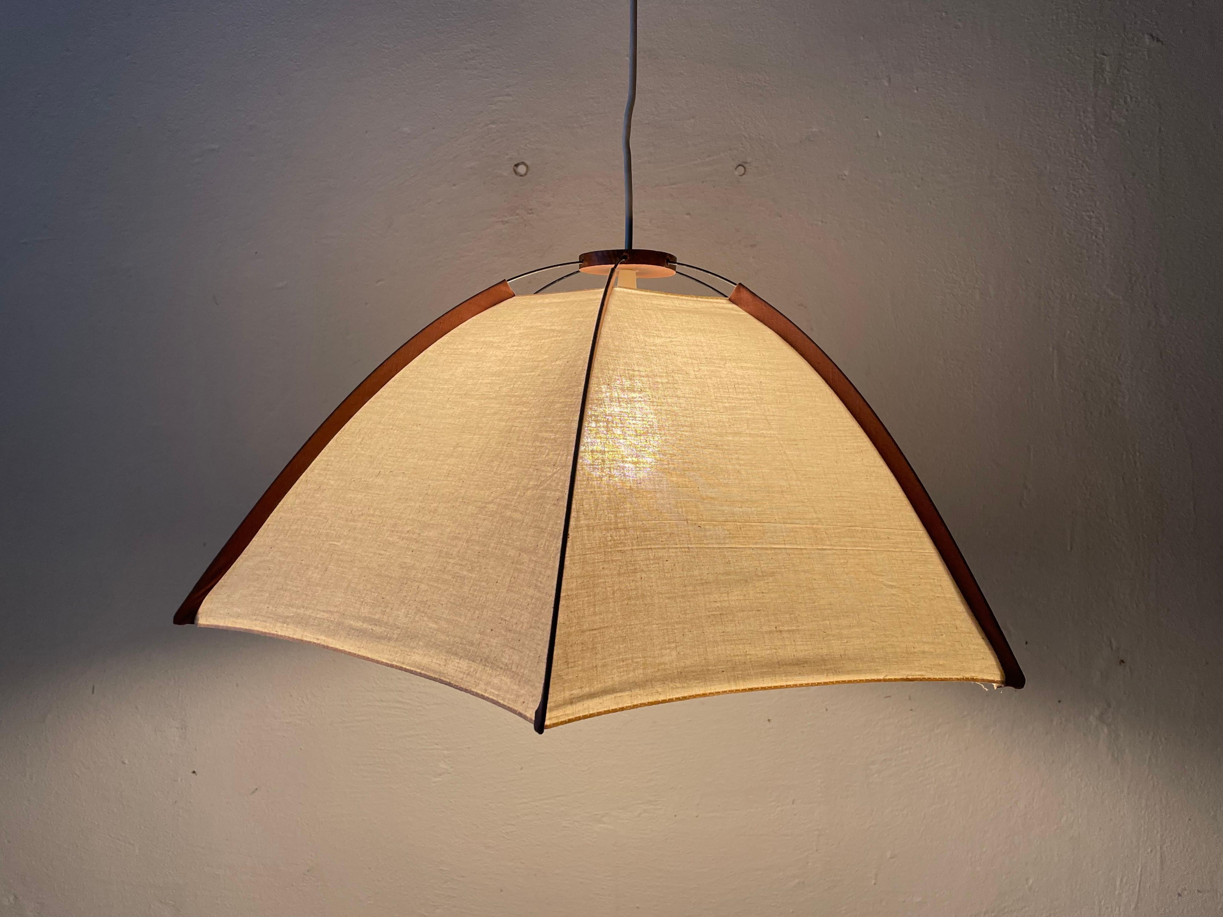 Fabric and Wood Large Pendant Lamp by Domus, 1980s, Italy For Sale 3