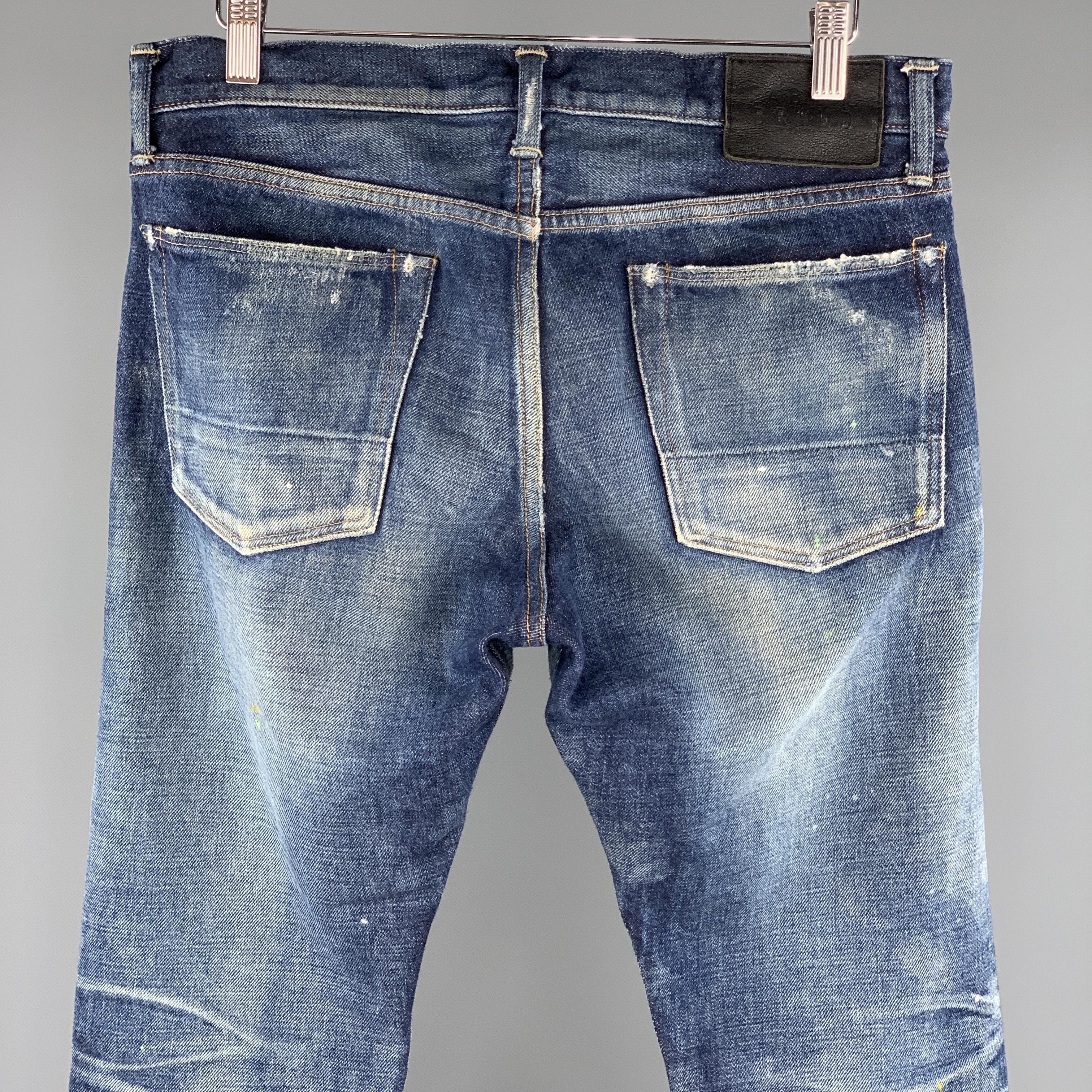 FABRIC BRAND & Co. Size 30 x 32 Indigo Washed Cotton Button Fly Jeans In Excellent Condition In San Francisco, CA