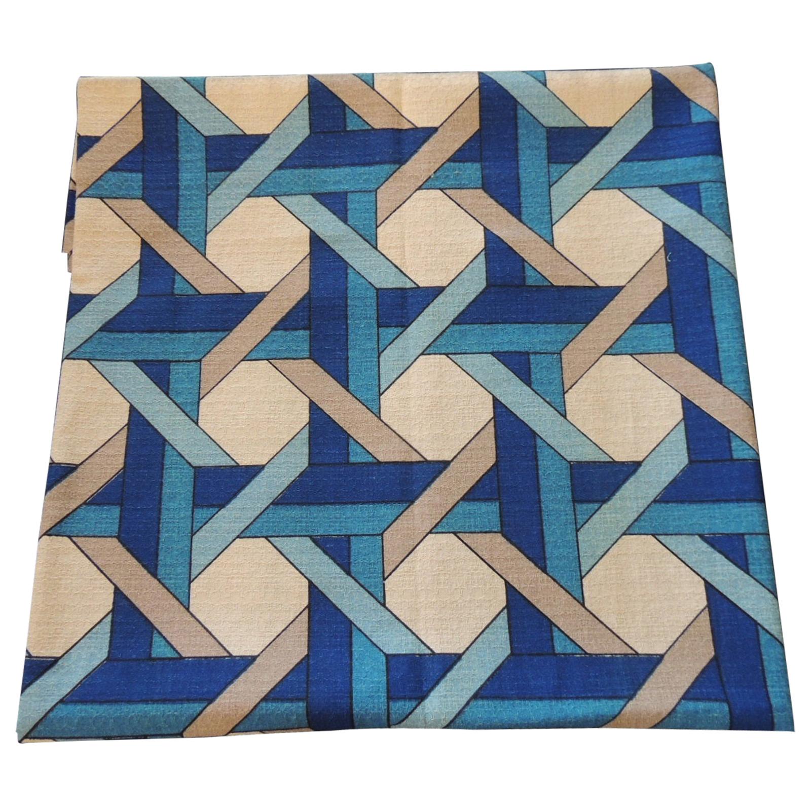 Fabric by The Yard Vintage Blue and Tan Trellis Pattern Bark Cloth Textile