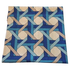 Fabric by The Yard Vintage Blue and Tan Trellis Pattern Bark Cloth Textile