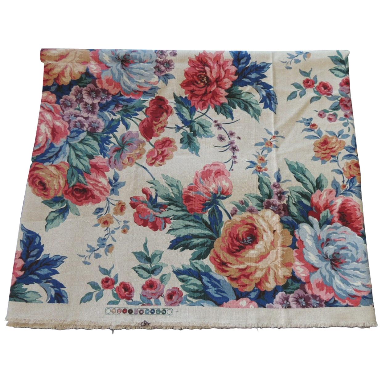 Fabric by The Yard Vintage Red and Blue Cabbage Roses Floral Textile