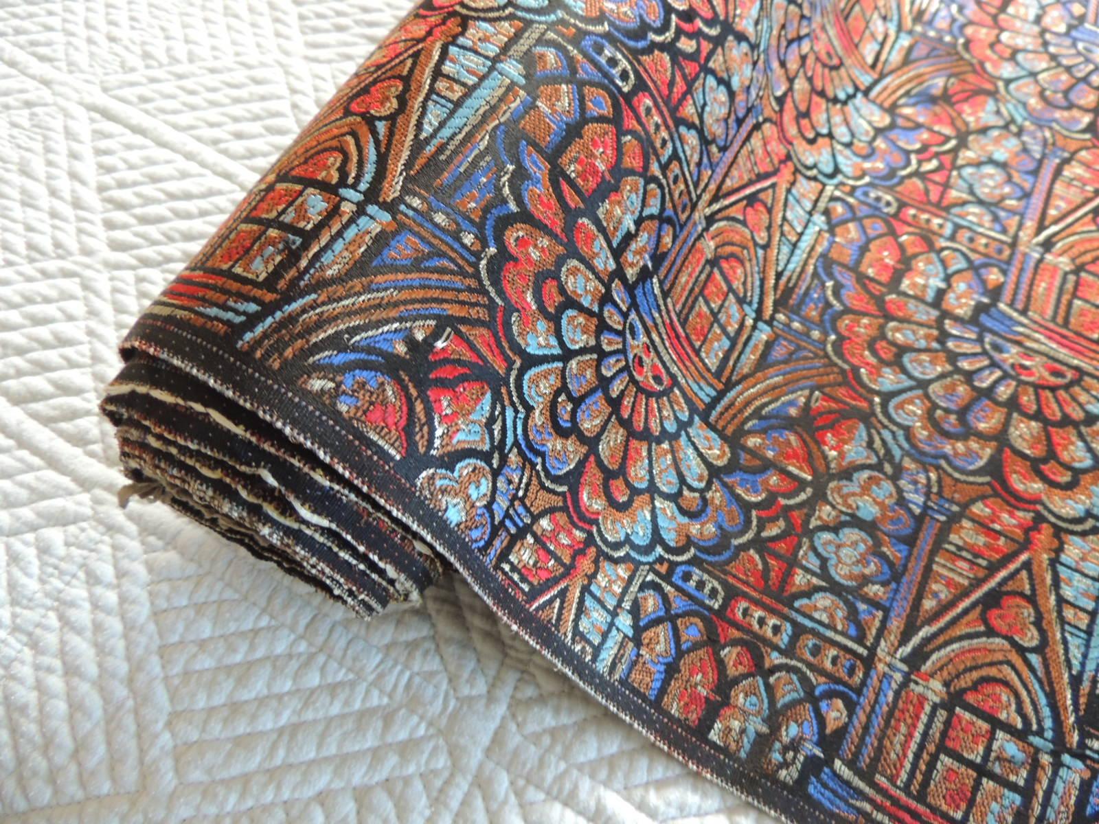 Fabric by the Yard Woven Colorful Silk "Gothic Windows" For Sale at