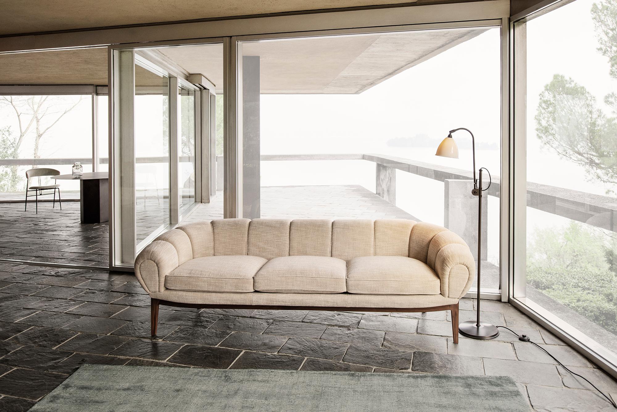 Steel Fabric 'Croissant' Sofa by Illum Wikkelsø for GUBI with Oak Legs For Sale