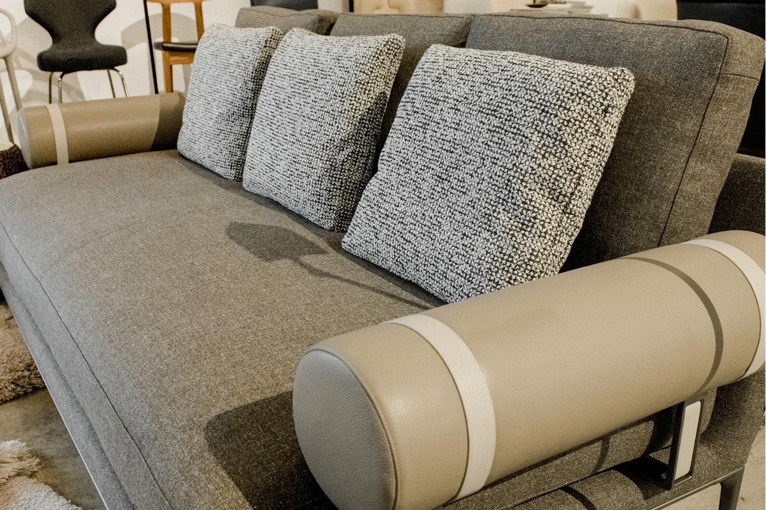 Other Fabric + Leather Upholstered Sofa with Pewter Painted Steel Frame, B&B Italia