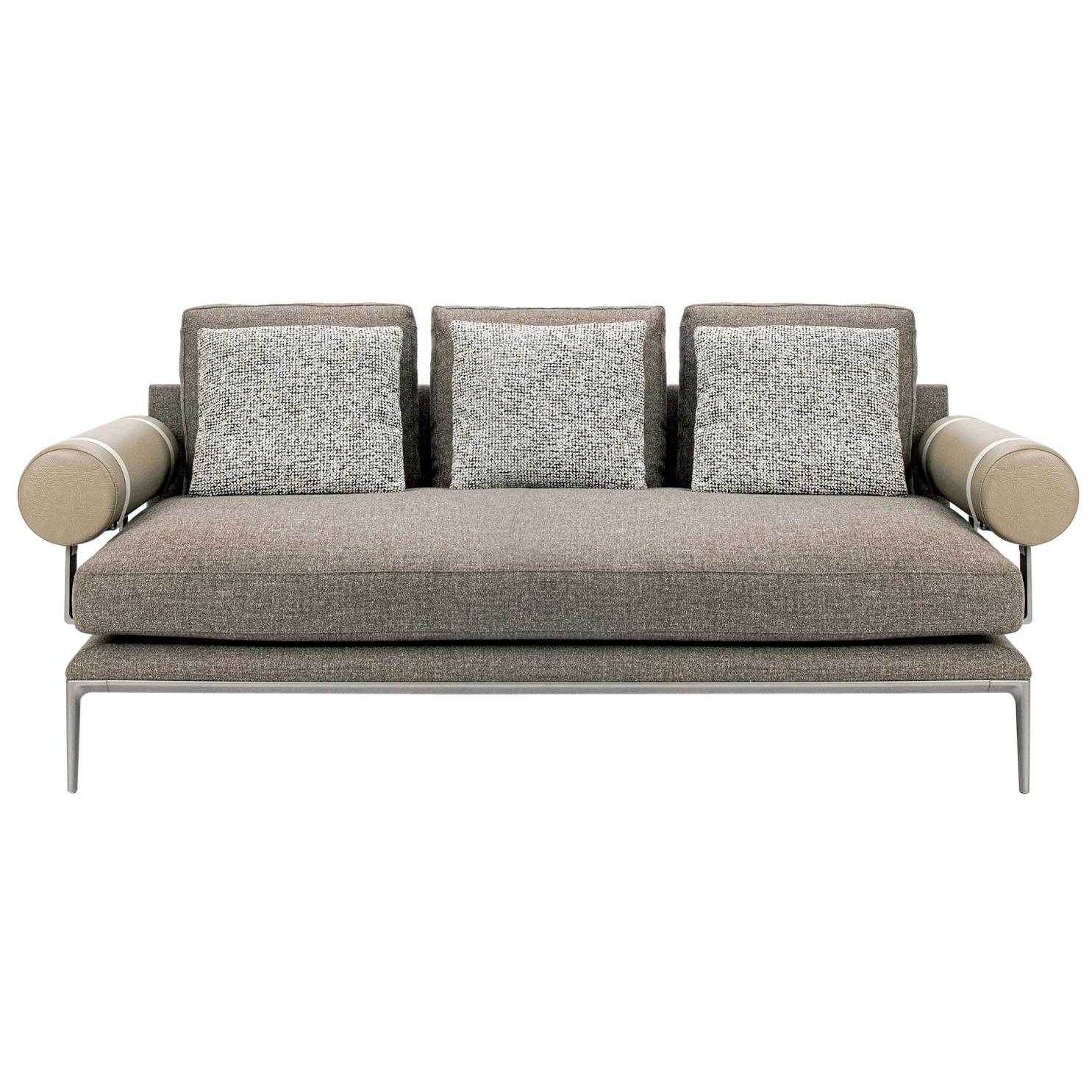 Fabric + Leather Upholstered Sofa with Pewter Painted Steel Frame, B&B Italia