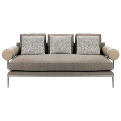 Fabric + Leather Upholstered Sofa with Pewter Painted Steel Frame, B&B Italia