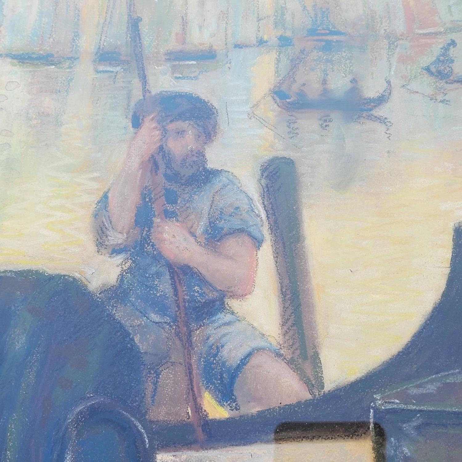 Mercanti di stoffe a Venezia, pastello incorniciato, inizio XX secolo in vendita 4