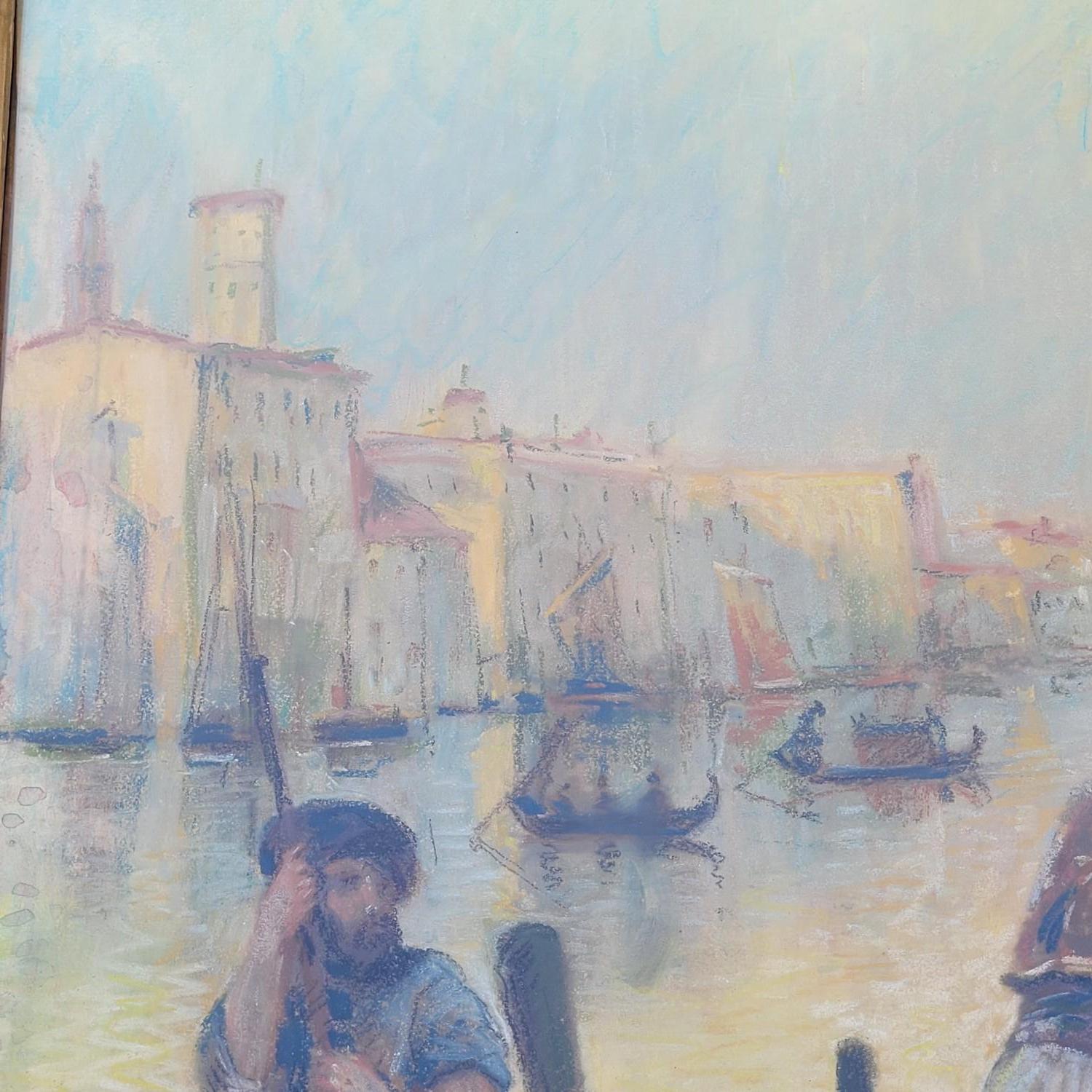 Mercanti di stoffe a Venezia, pastello incorniciato, inizio XX secolo in vendita 7