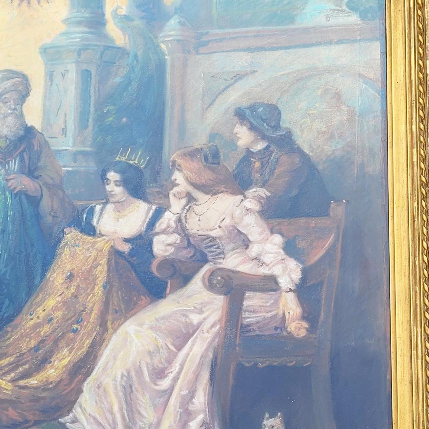 Luigi XIV Mercanti di stoffe a Venezia, pastello incorniciato, inizio XX secolo in vendita