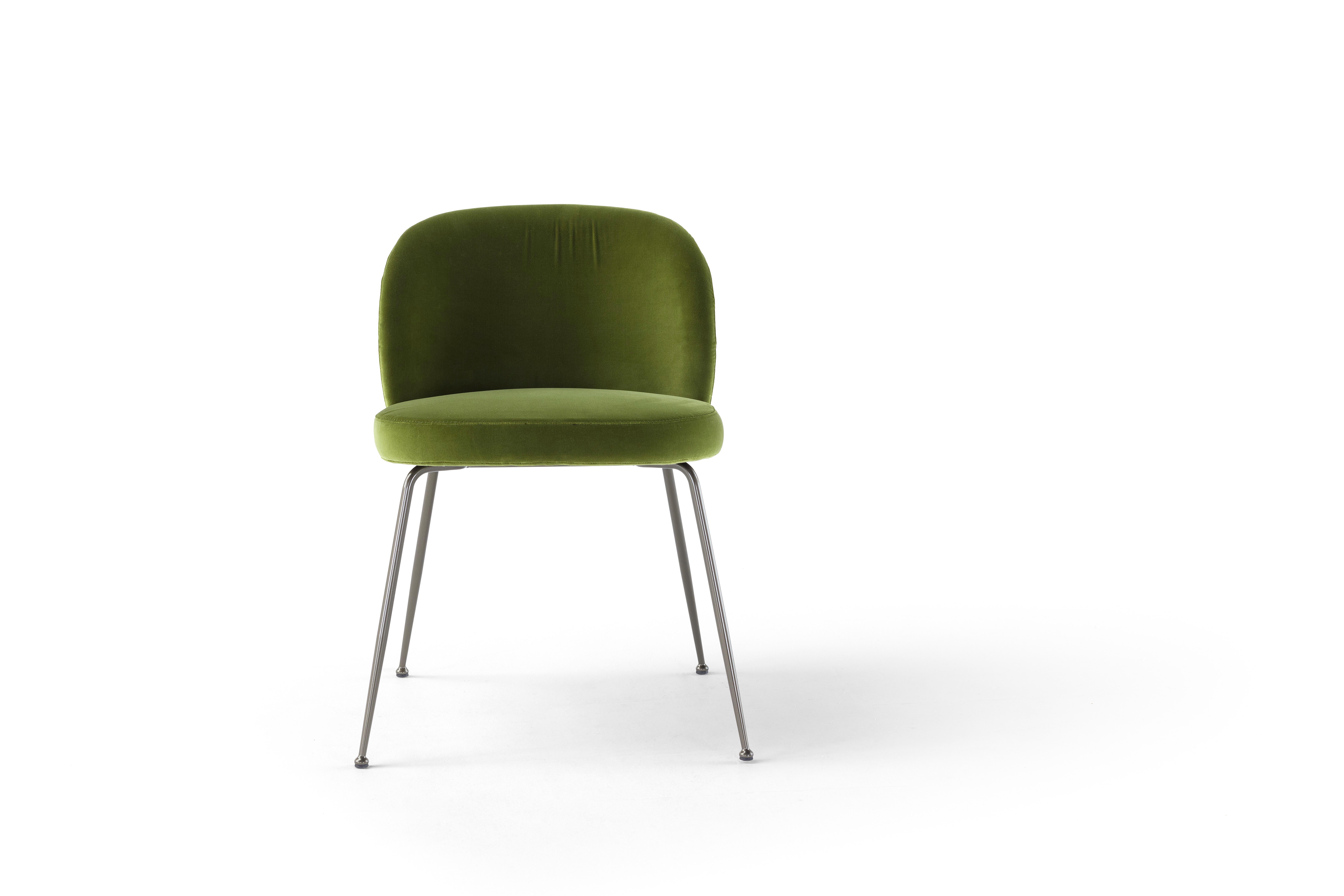Fabric Monnalisa Chair without Arms by Amura Lab
Dimensions: W 55 x D 53 x H 76 cm
Materials: STRUCTURE: Moulded polyurethane foam + fiberglass SEAT: multiply + polyurethane foam, density 45 kg/m3 + 30 kg/m3 BACK: polyurethane foam, density 45 kg/m3