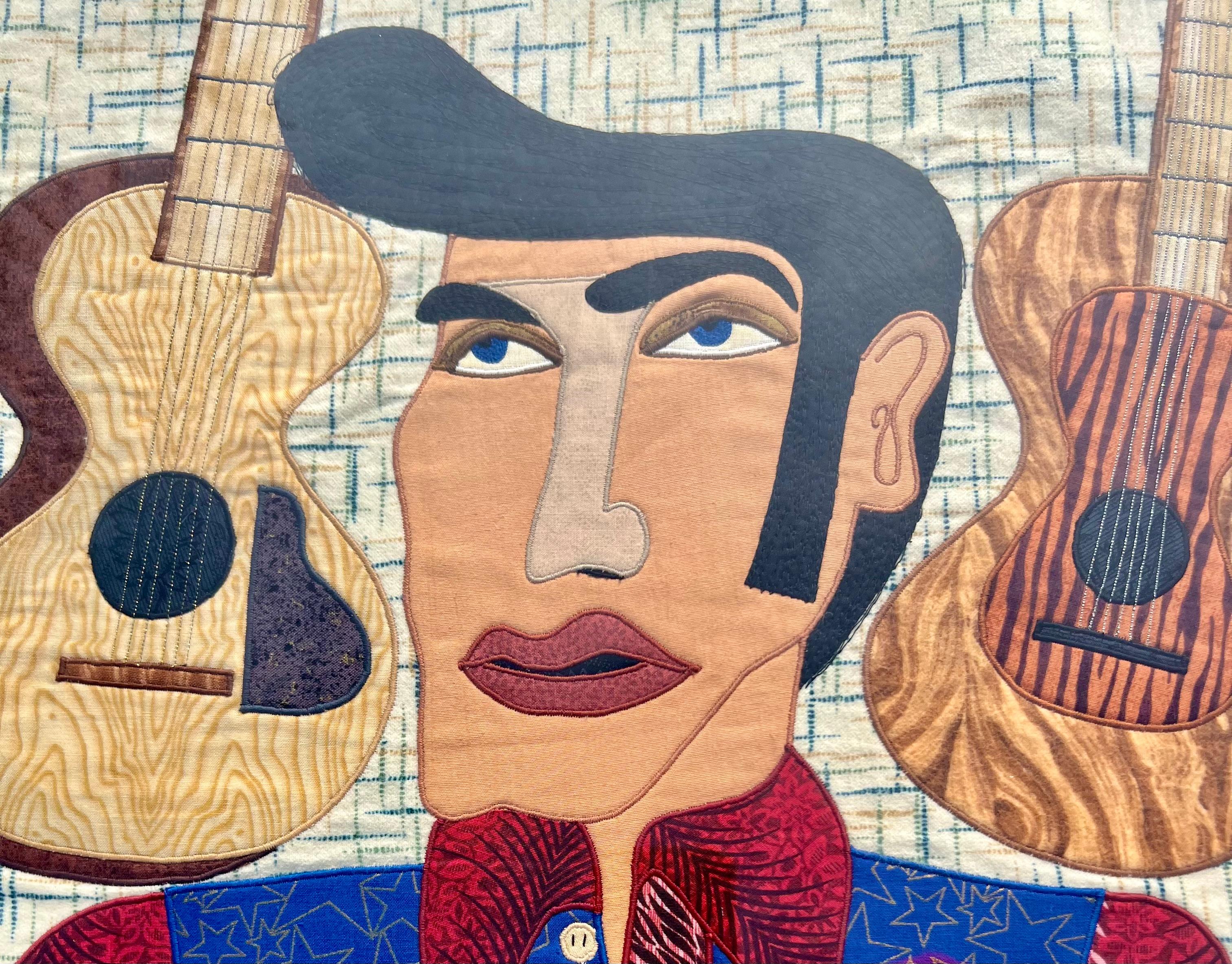 Modern Fabric Painting of Elvis by Chris Roberts-Antieau