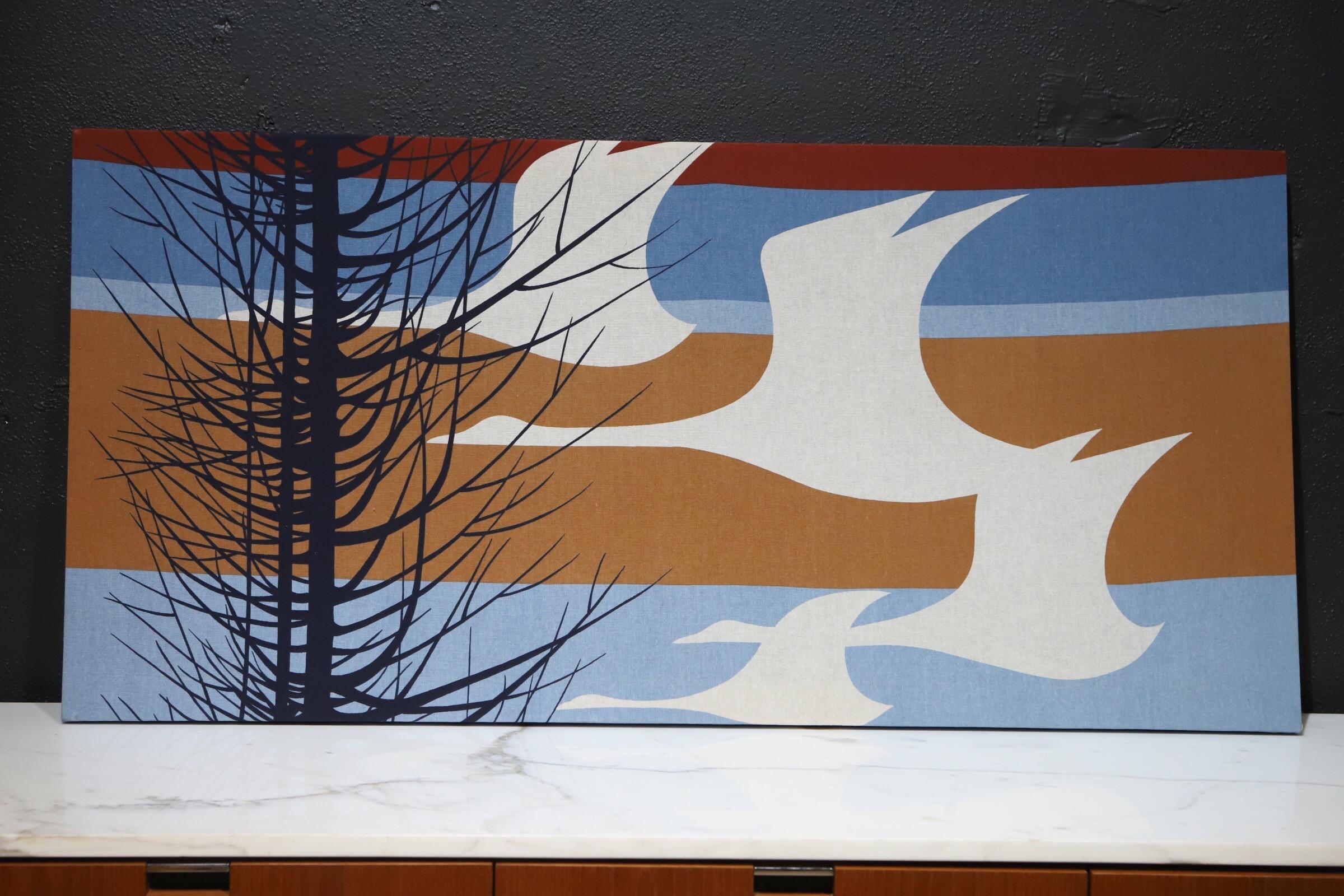 Late 20th Century Fabric Panel Wall Art Flying Birds