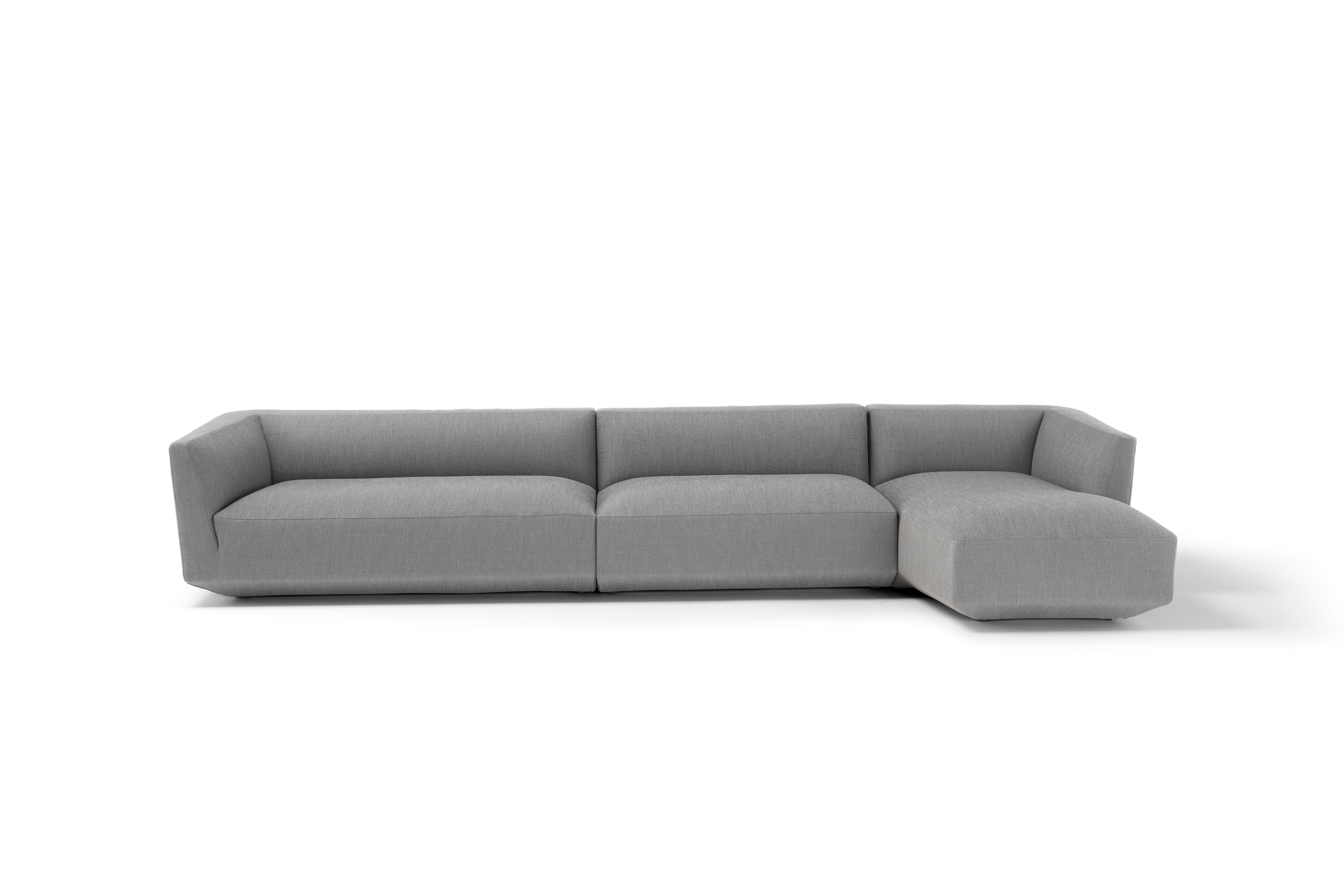 Fabric Panis Sofa Composition by Amura Lab
Dimensions: W 389 x D 147 x H 70 cm
Materials: FRAME: solid wood and multiply. SUSPENSIONS: rubber and polypropylene belts. SEATS: polyurethane foam, density 30kg/m3, memory foam. BACK CUSHIONS: