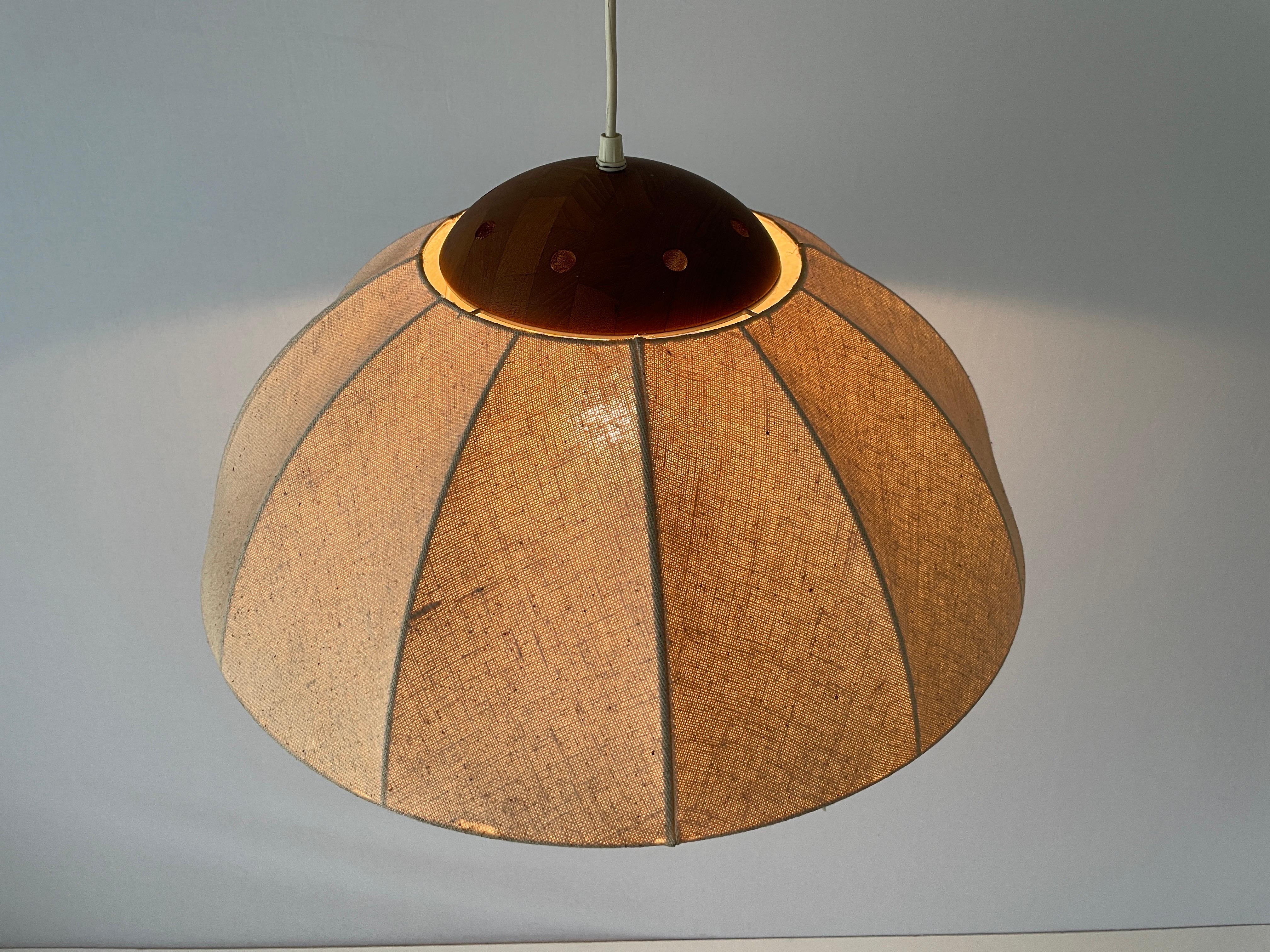 Fabric Pendant Lamp with Teak Detail by Domus, 1960s, Germany 7