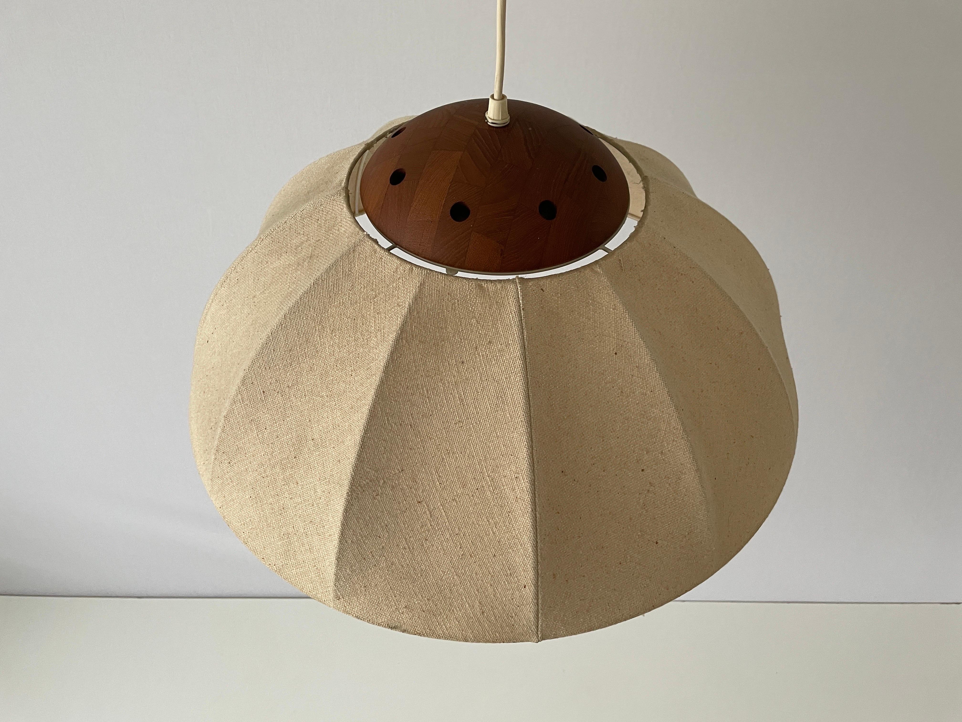 Mid-Century Modern Fabric Pendant Lamp with Teak Detail by Domus, 1960s, Germany