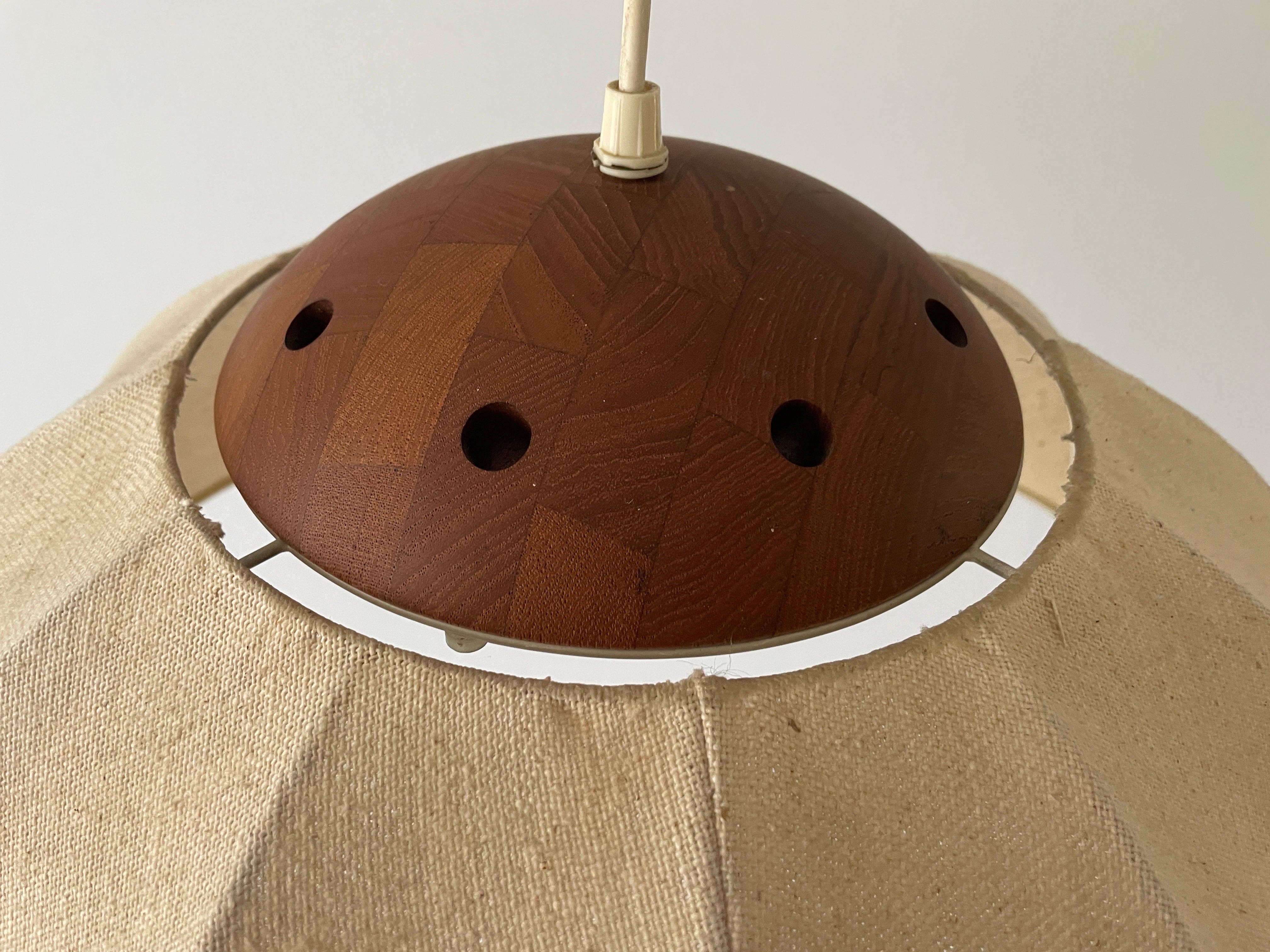 Mid-20th Century Fabric Pendant Lamp with Teak Detail by Domus, 1960s, Germany