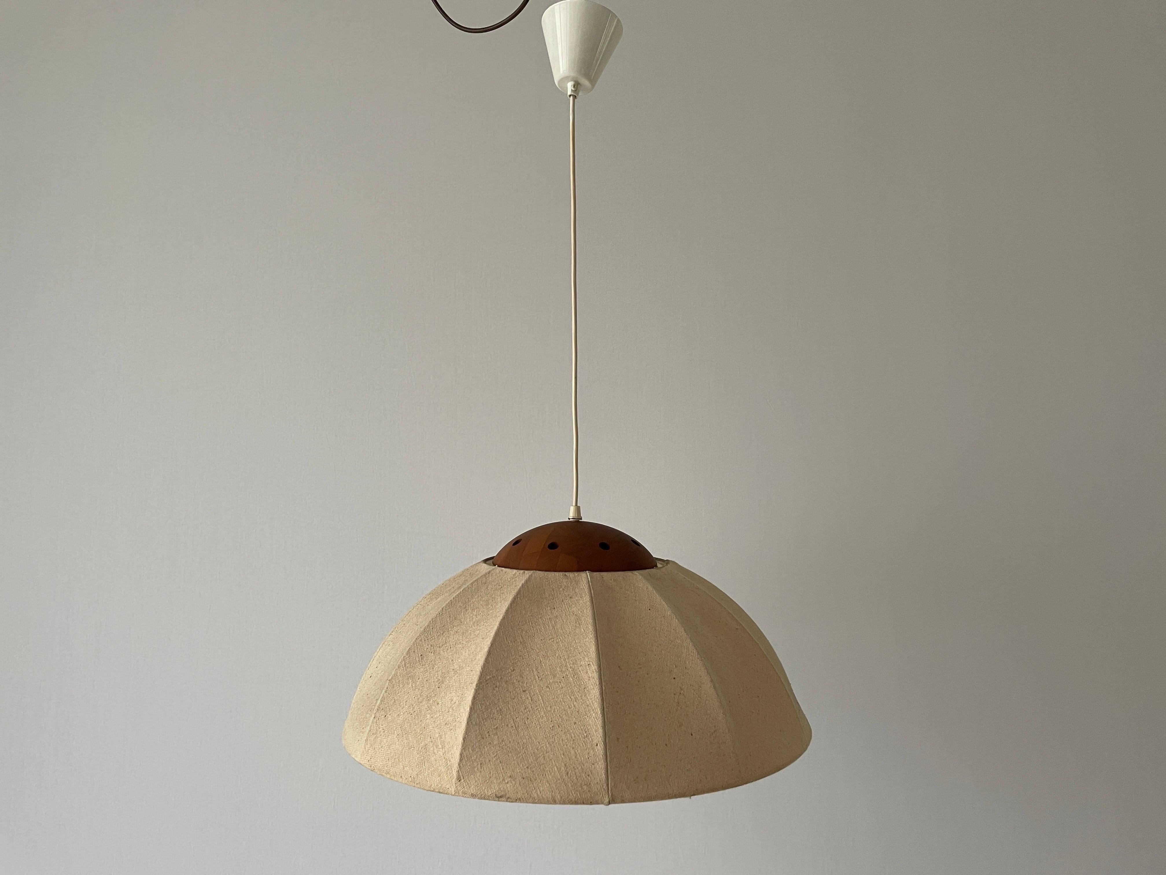 Fabric Pendant Lamp with Teak Detail by Domus, 1960s, Germany 2