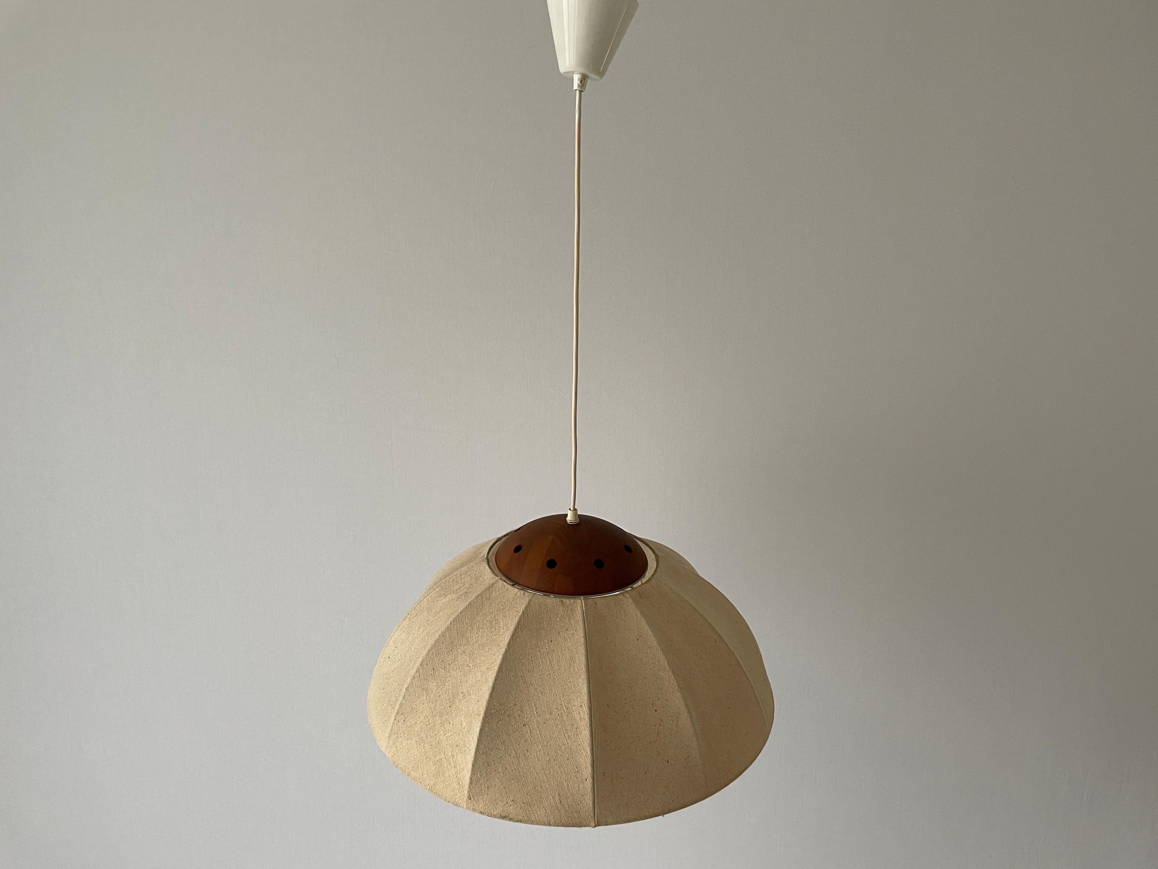 Fabric Pendant Lamp with Teak Detail by Domus, 1960s, Germany 3
