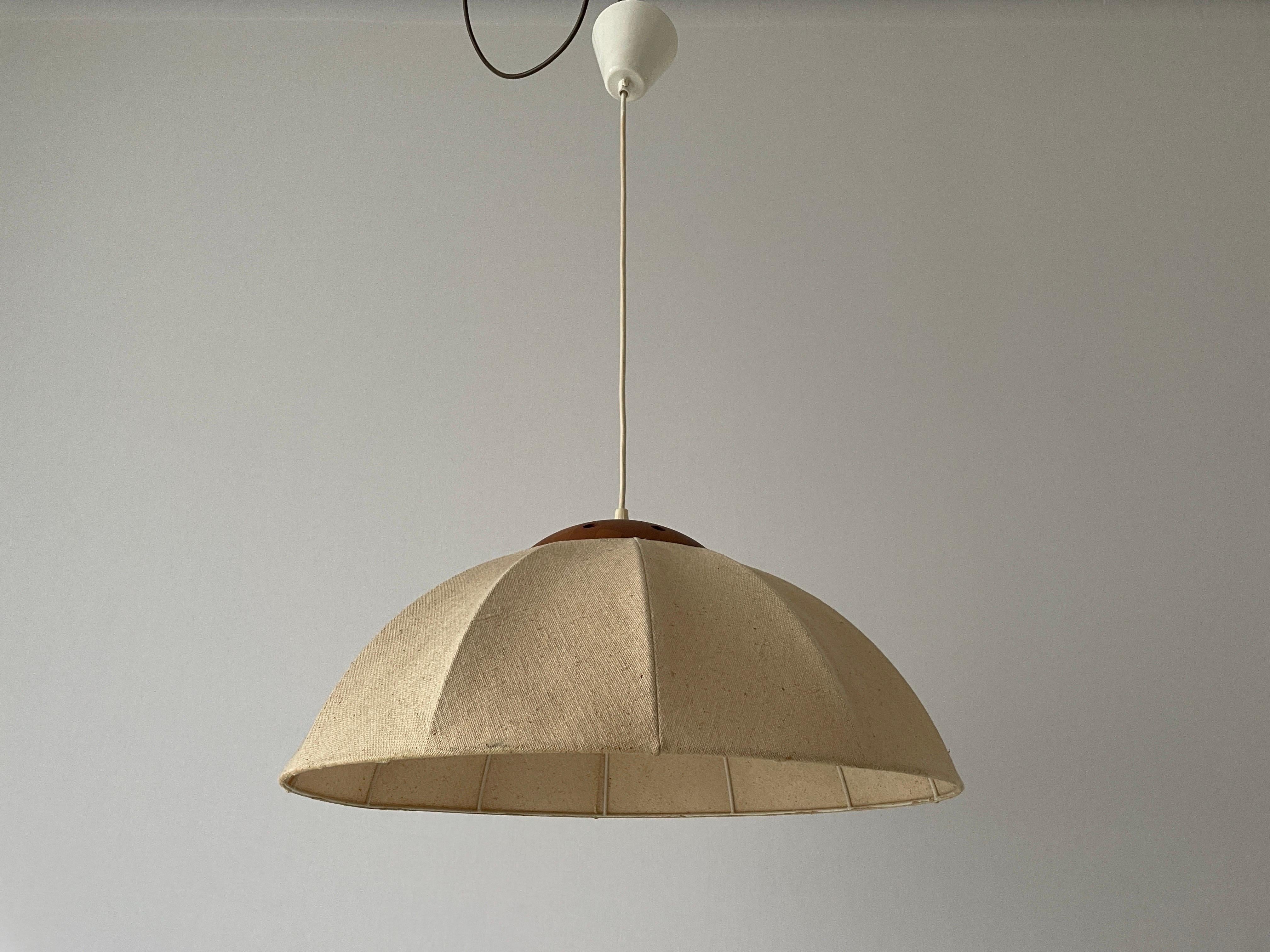 Fabric Pendant Lamp with Teak Detail by Domus, 1960s, Germany 4