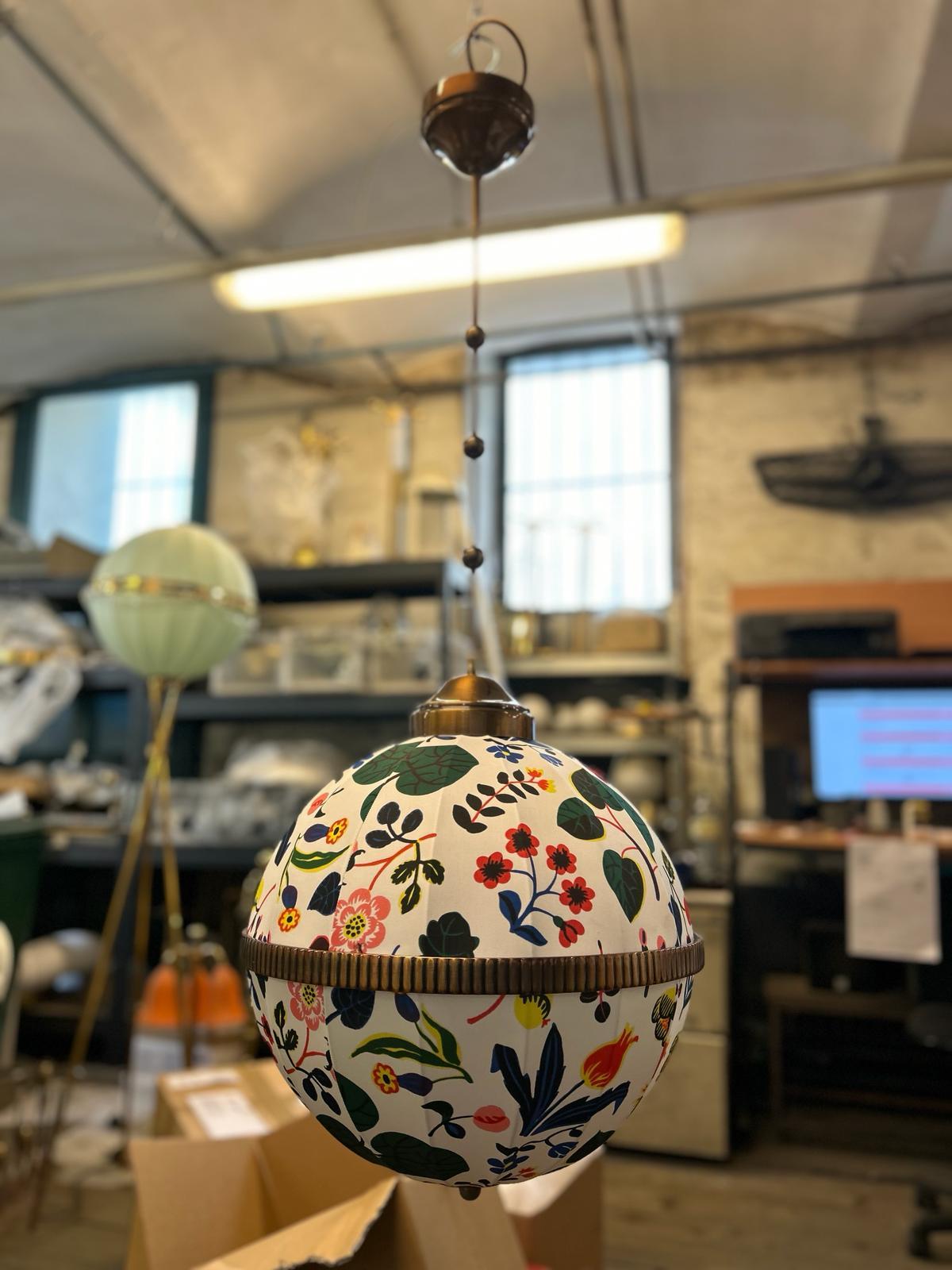 Brass Fabric Pende Woka Chandelier For Sale