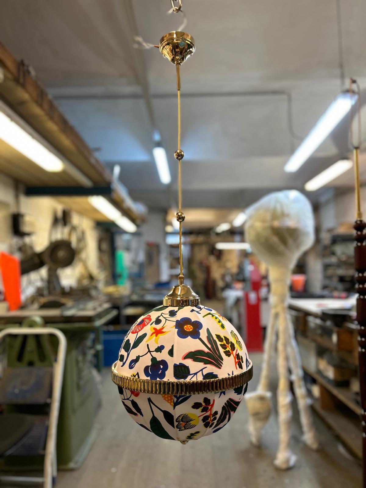 Ottone Lampadario Pende Woka in tessuto in vendita