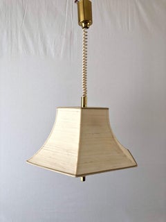 Fabric Shade and Brass Body Adjustable Shade Pendant Lamp, 1970s, Germany