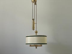 Fabric Shade and Brass Counterweight Ceiling Lamp by TZ Leuchten, 1970s, Germany
