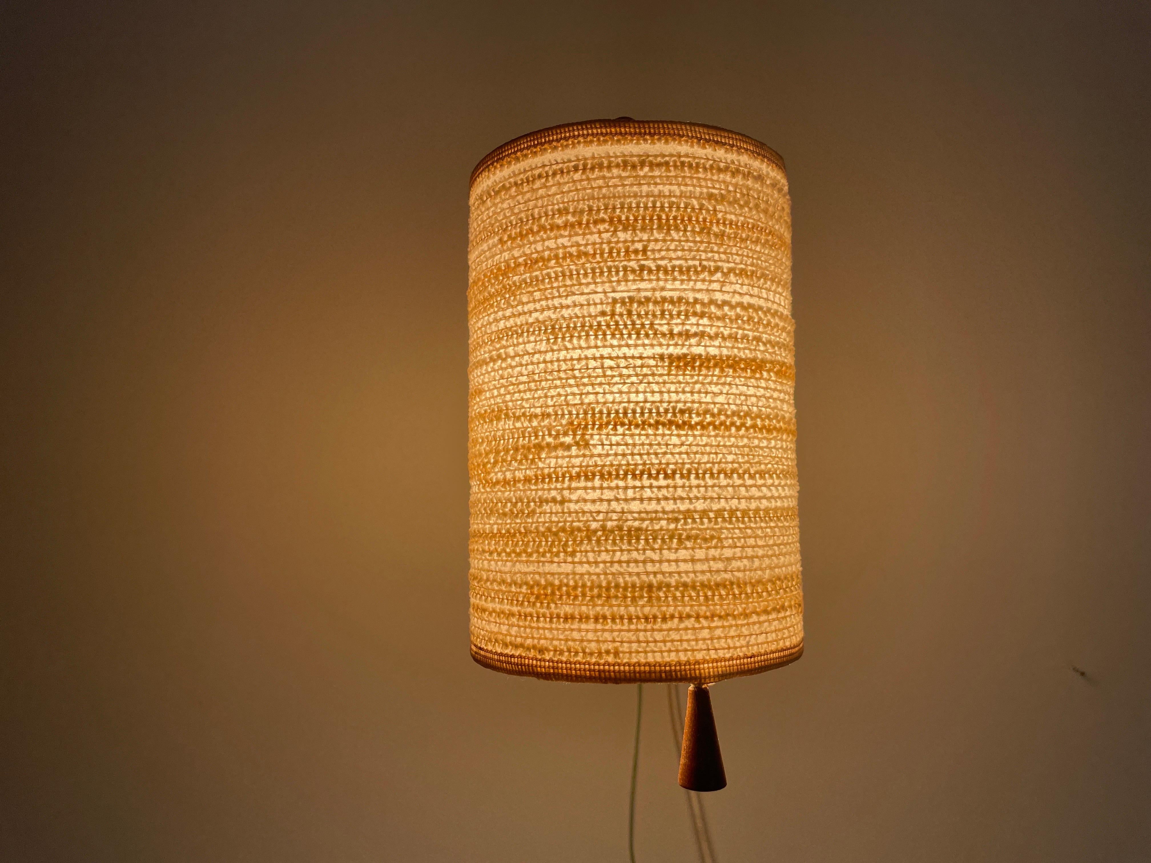 Fabric Shade and Wood Wall Lamp with Brass Neck, 1960s, Germany For Sale 6