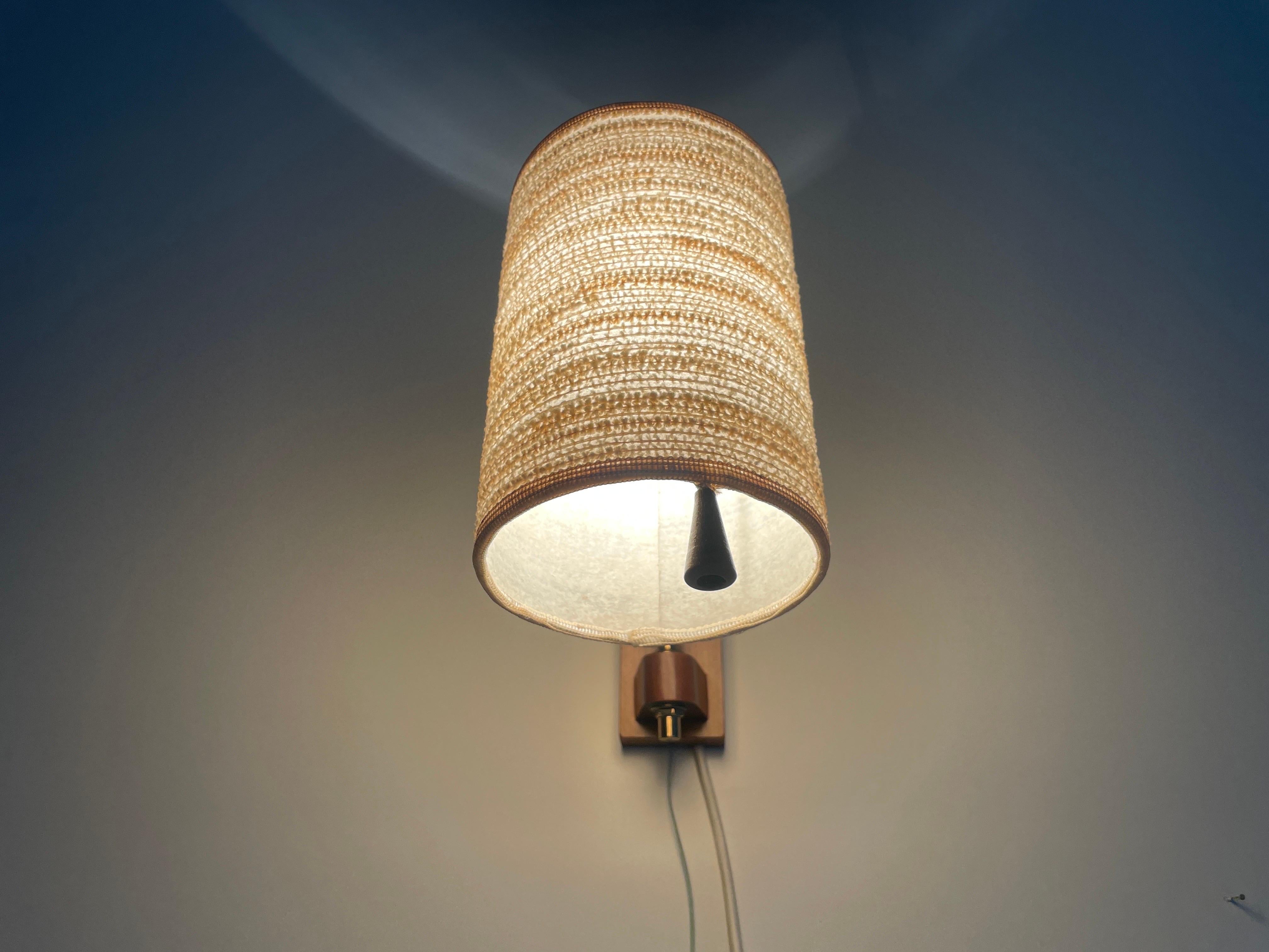 Fabric Shade and Wood Wall Lamp with Brass Neck, 1960s, Germany For Sale 7