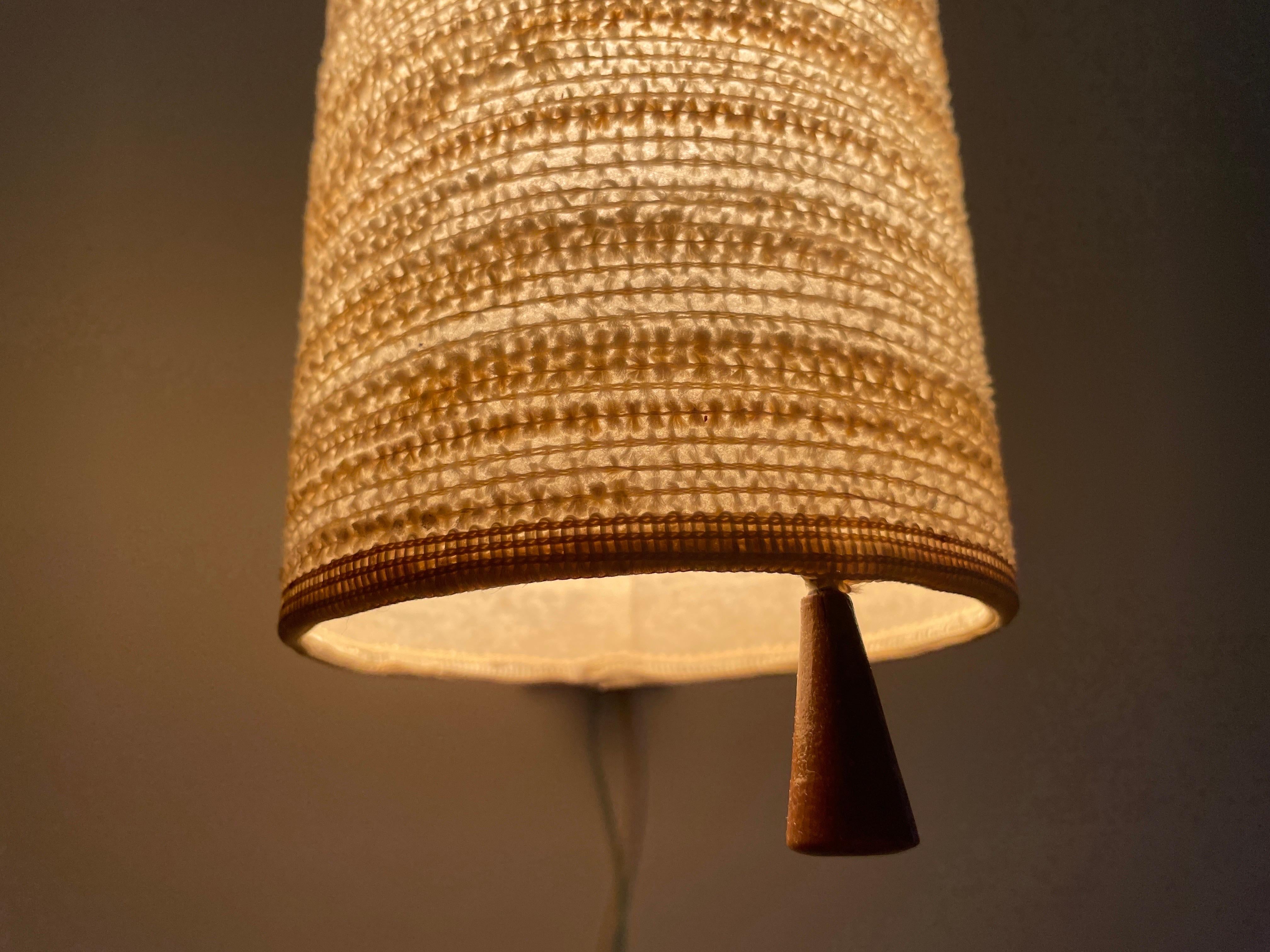 Fabric Shade and Wood Wall Lamp with Brass Neck, 1960s, Germany For Sale 9
