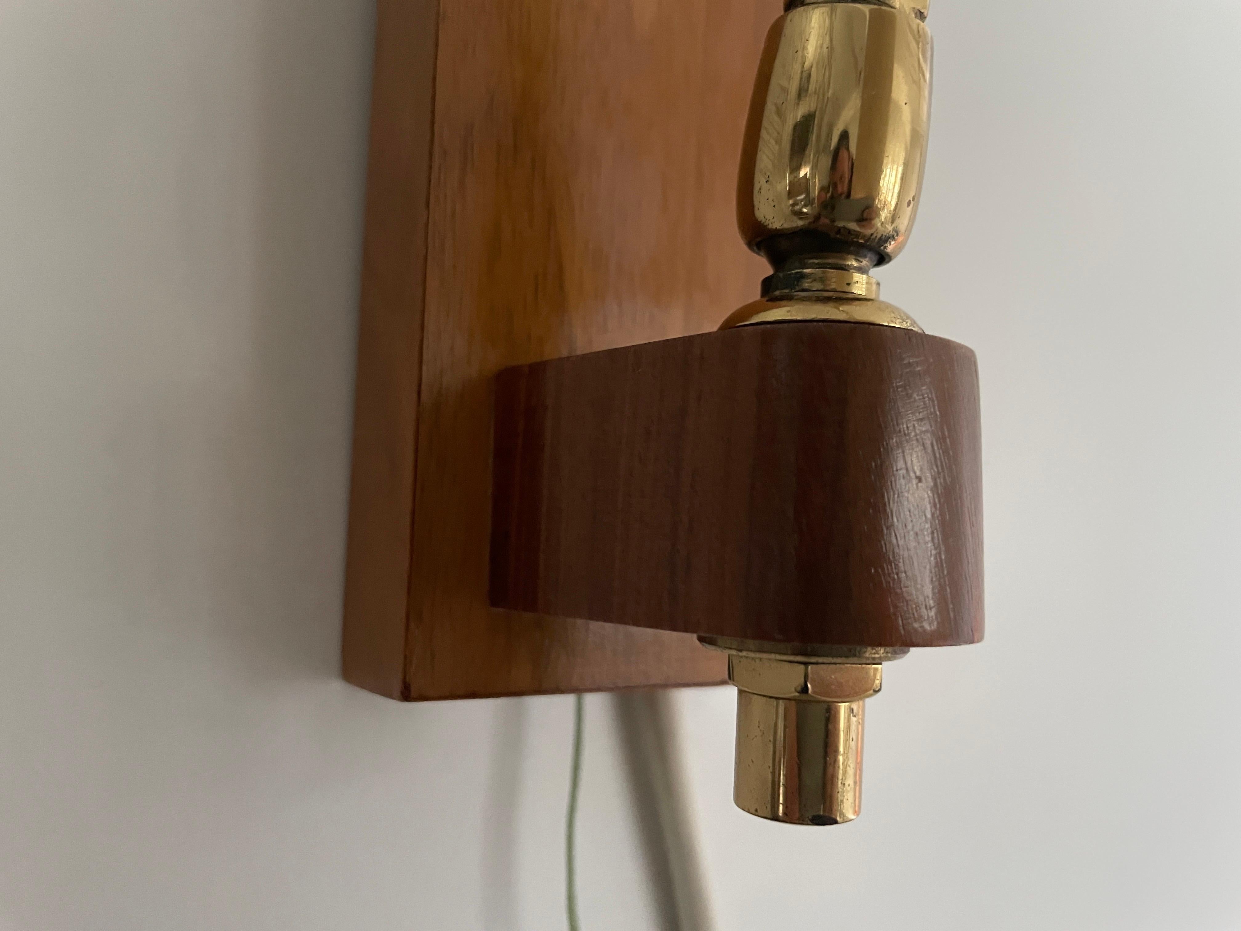 Fabric Shade and Wood Wall Lamp with Brass Neck, 1960s, Germany For Sale 4